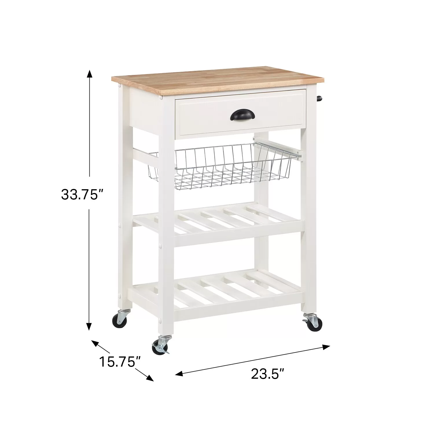 OSHOME White Wood Base with Wood Top Rolling Kitchen Cart (23.5-in x 15.75-in x 33.75-in) - Image 12