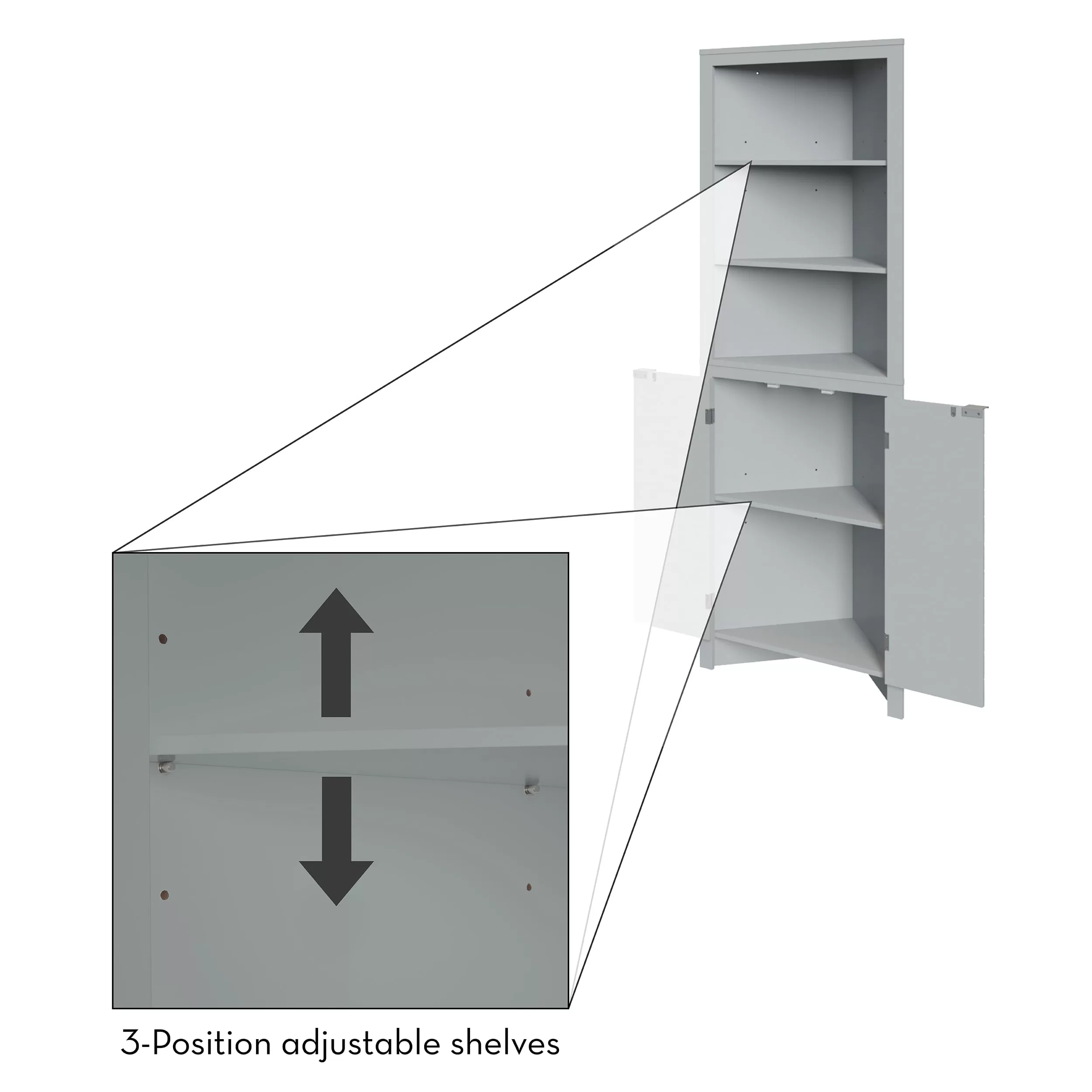 RiverRidge Madison Tall Corner Cabinet, Gray - Image 3
