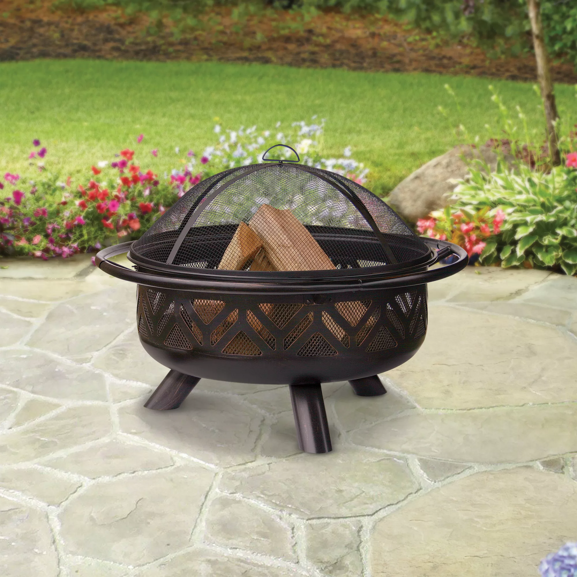 Endless Summer Wood Burning Geometric Outdoor Fire Pit, 36 in.