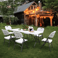 Magshion 8Ft Foldable Heavy Duty Table, Indoor Outdoor Portable Plastic Picnic Desk w/Steel Legs and Handle, White