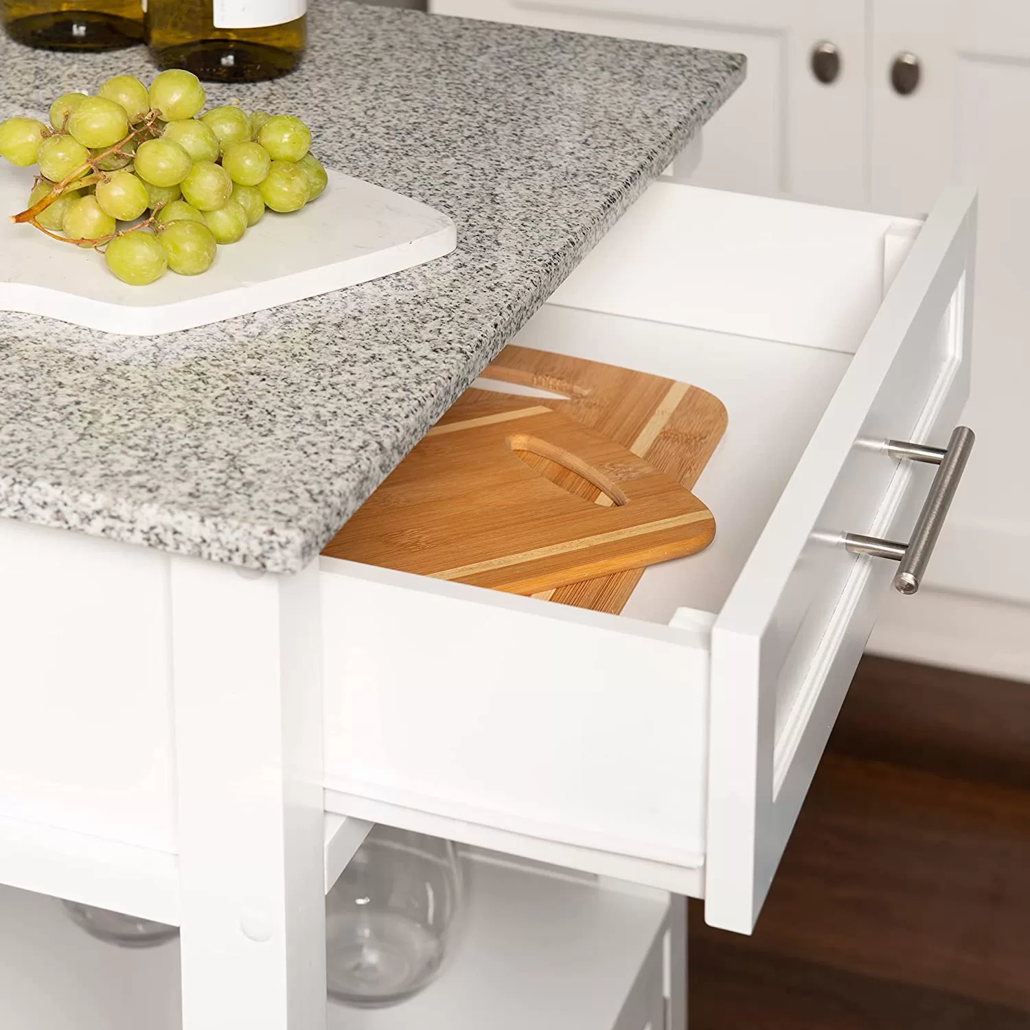 Linon White Wood Base with Mdf Granite Top Rolling Kitchen Cart (27-in x 18-in x 36-in) - Image 7