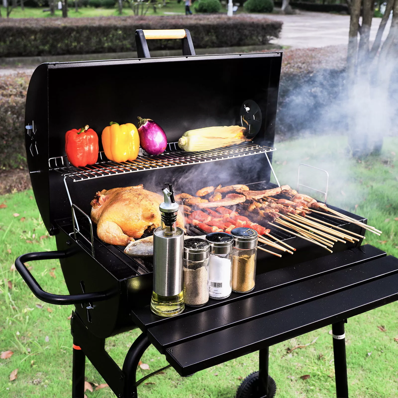 UTEN Outdoor BBQ Grill Charcoal Barbecue Pit Backyard Meat Cooker Smoker Black