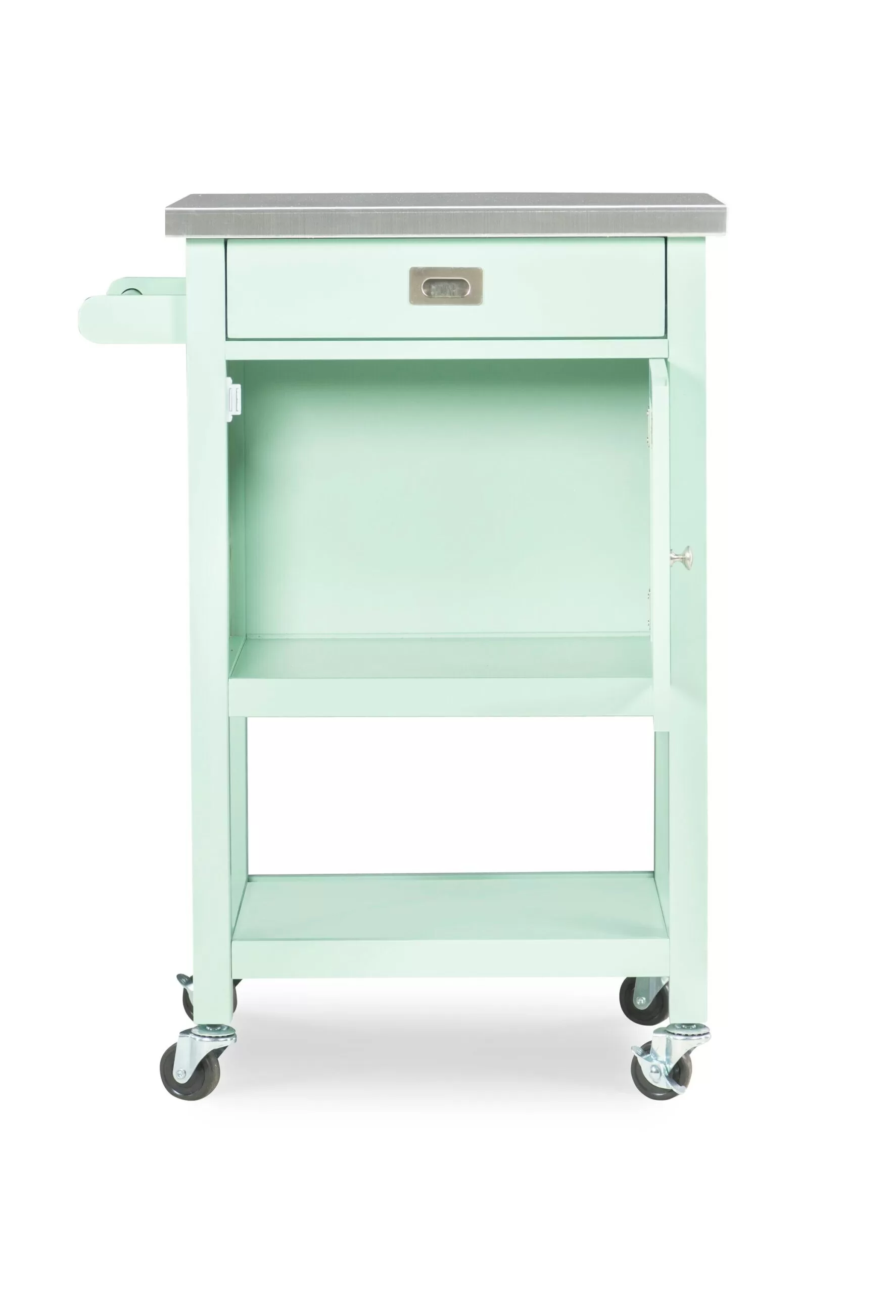 Linon Green Wood Base with Stainless Steel Metal Top Rolling Kitchen Cart (22-in x 18-in x 36-in) - Image 6