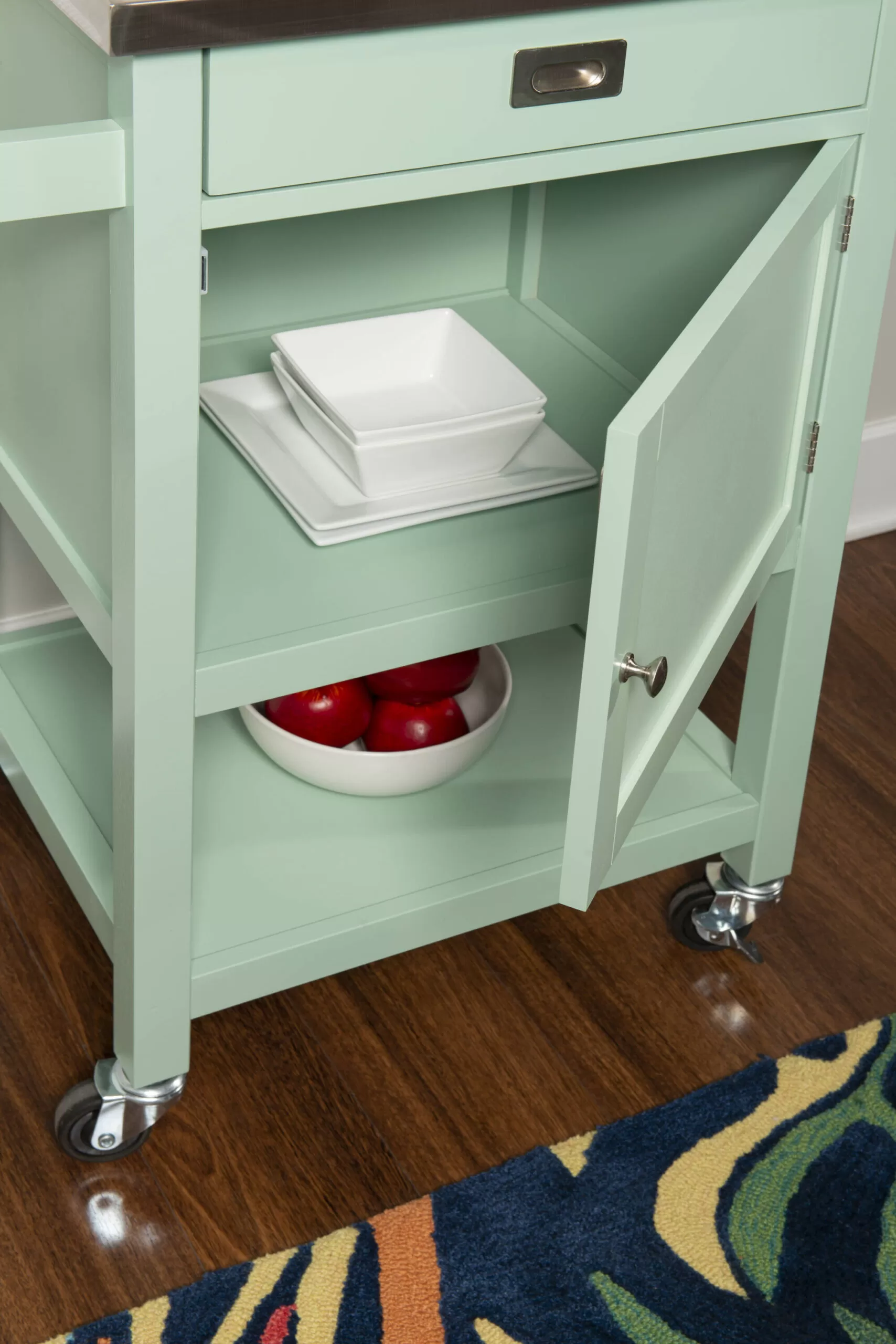 Linon Green Wood Base with Stainless Steel Metal Top Rolling Kitchen Cart (22-in x 18-in x 36-in) - Image 11