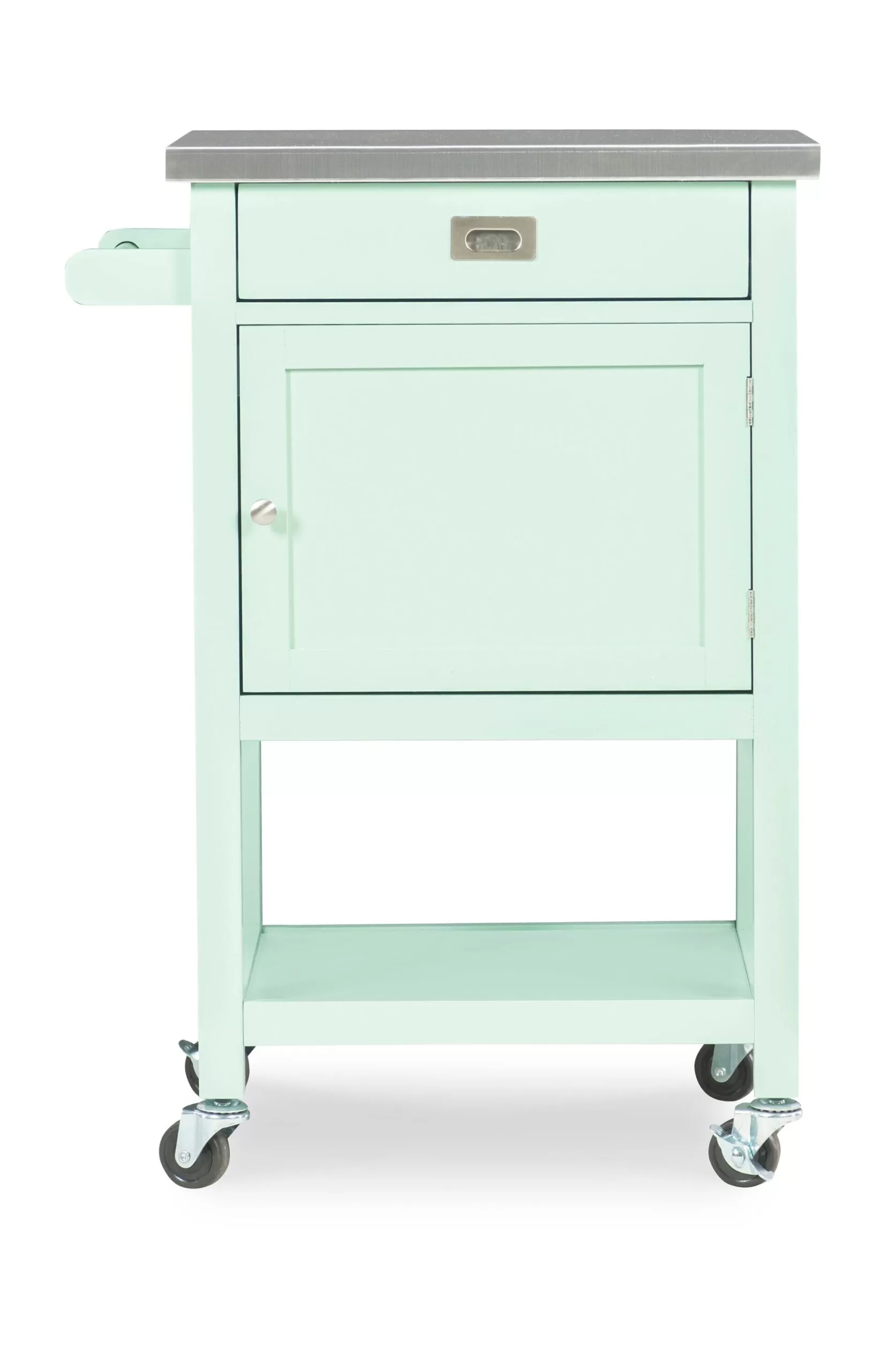 Linon Green Wood Base with Stainless Steel Metal Top Rolling Kitchen Cart (22-in x 18-in x 36-in) - Image 7
