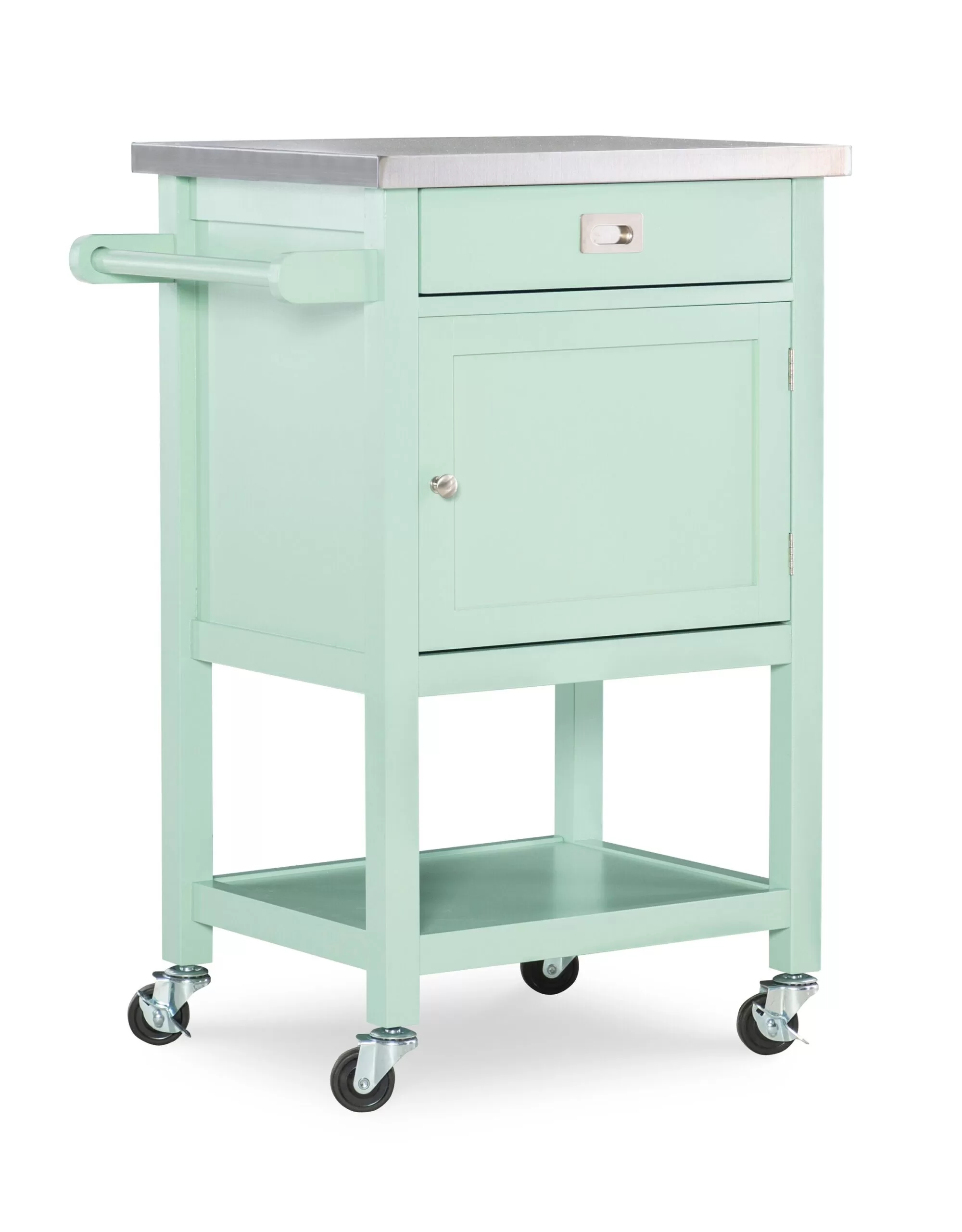 Linon Green Wood Base with Stainless Steel Metal Top Rolling Kitchen Cart (22-in x 18-in x 36-in) - Image 14