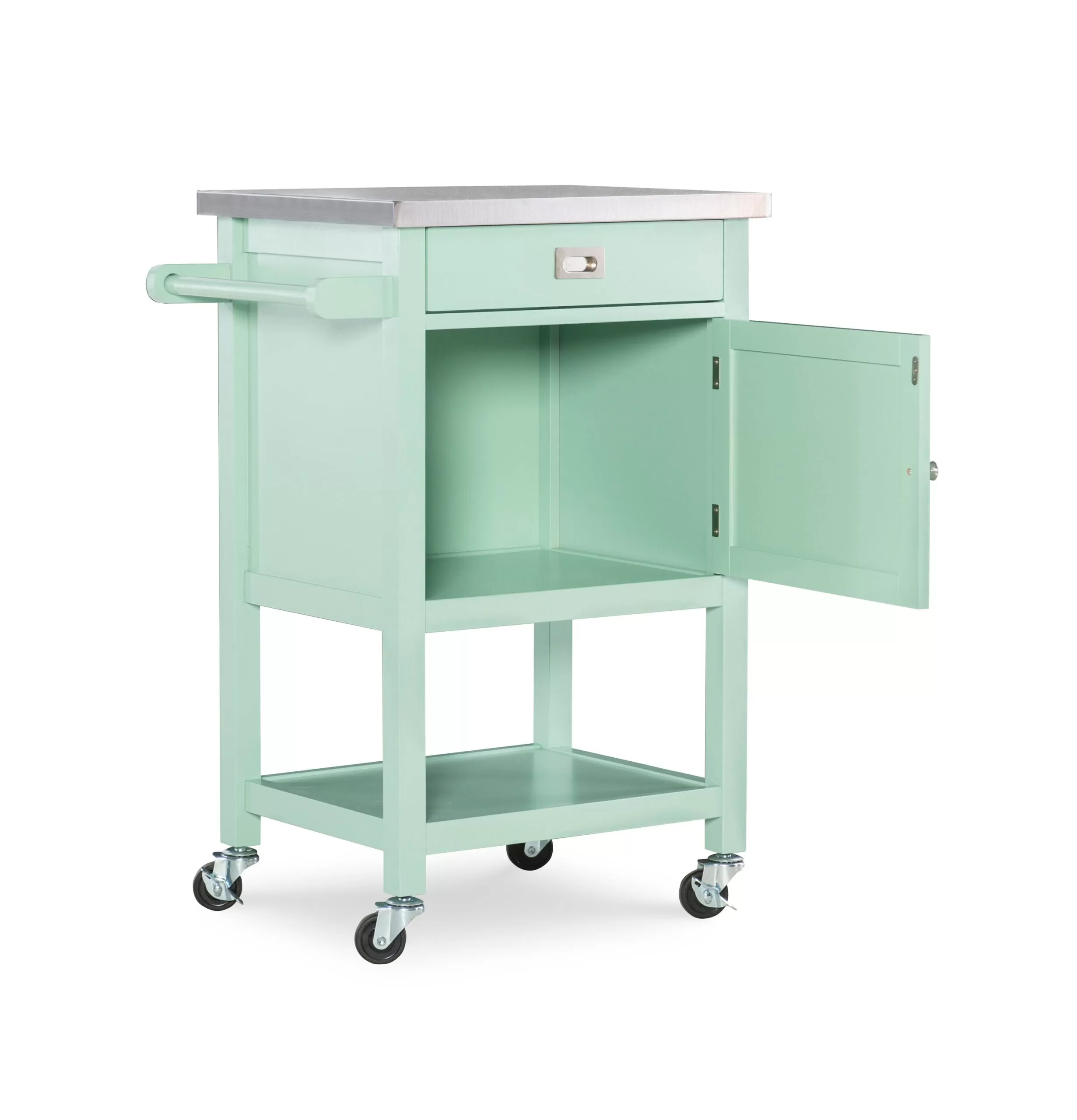 Linon Green Wood Base with Stainless Steel Metal Top Rolling Kitchen Cart (22-in x 18-in x 36-in) - Image 9