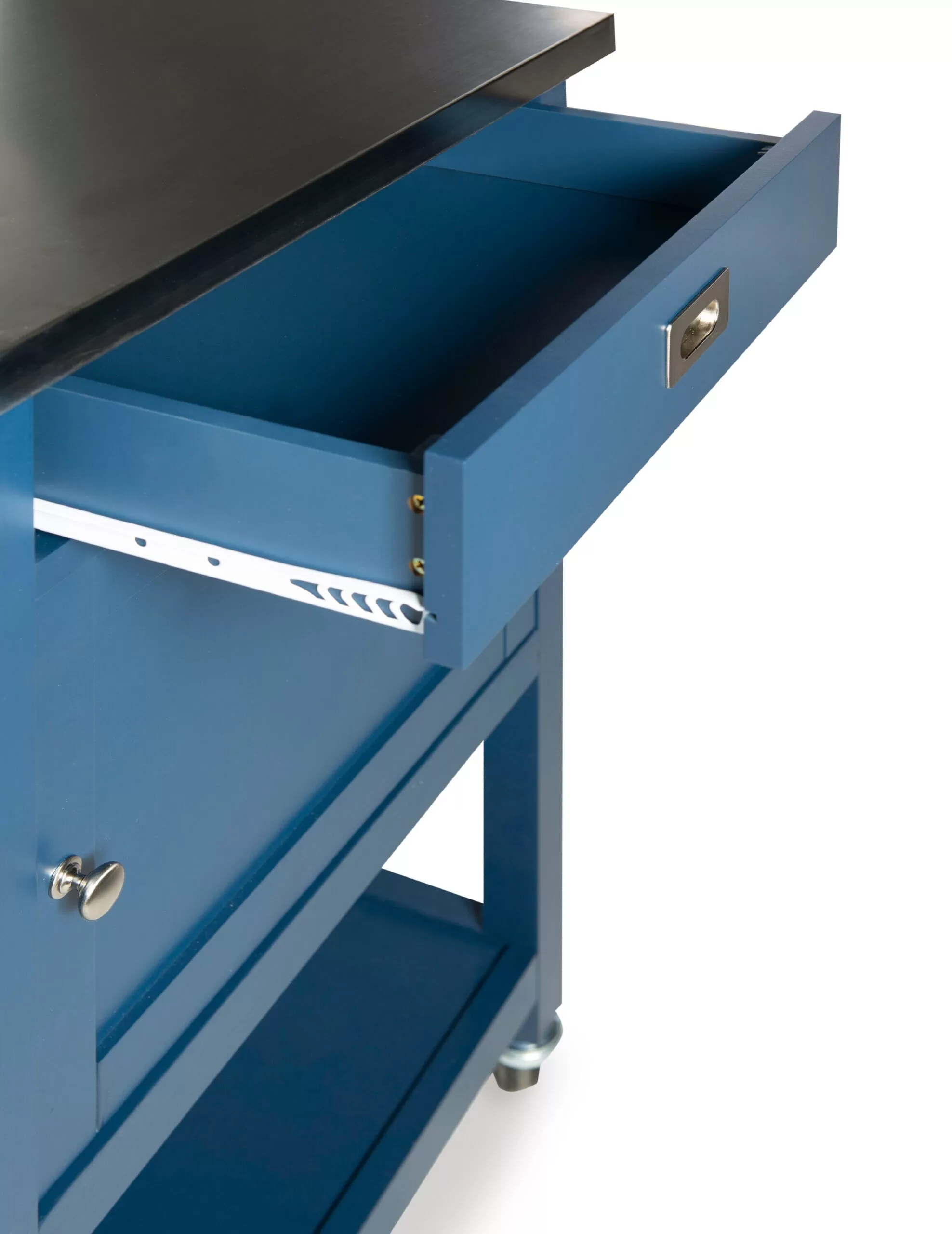Linon Blue Wood Base with Stainless Steel Metal Top Rolling Kitchen Cart (25.5-in x 17.99-in x 36.02-in) - Image 10
