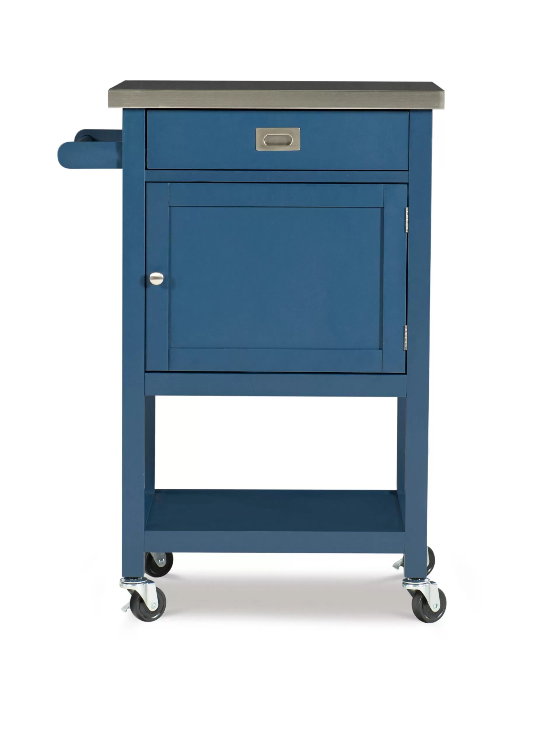 Linon Blue Wood Base with Stainless Steel Metal Top Rolling Kitchen Cart (25.5-in x 17.99-in x 36.02-in) - Image 6
