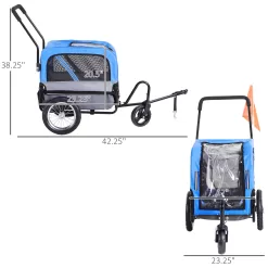 Aosom Elite-Jr 2-In-1 Dog Pet Bicycle Trailer, Jogging Stroller with 360-Degree Swivel Wheels & Large Easy Entry, Blue