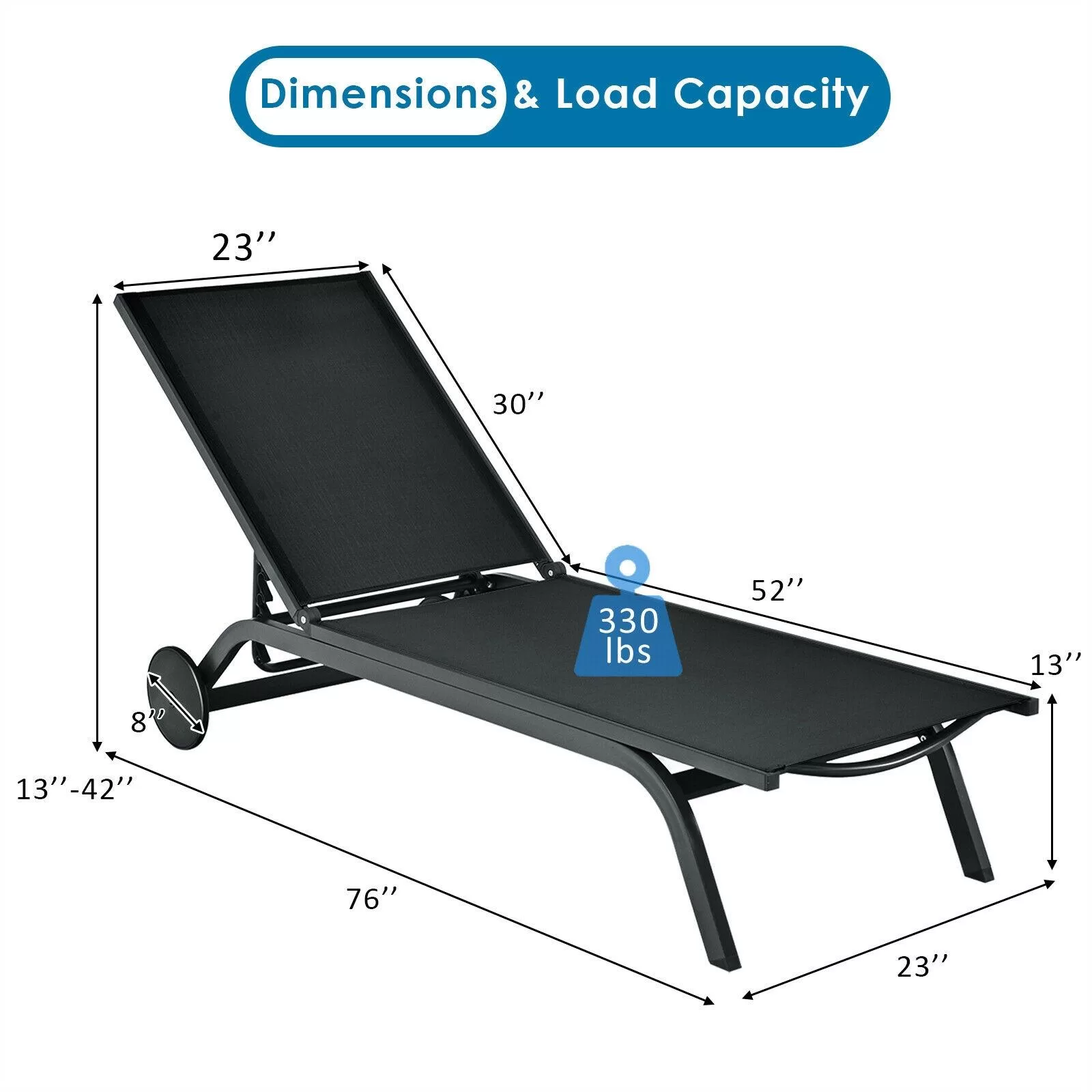 Clihome Patio Lounge Chair Aluminum Metal Frame Stationary Chaise Lounge Chair(s) with Black Premium Fabric Sling Seat - Image 4