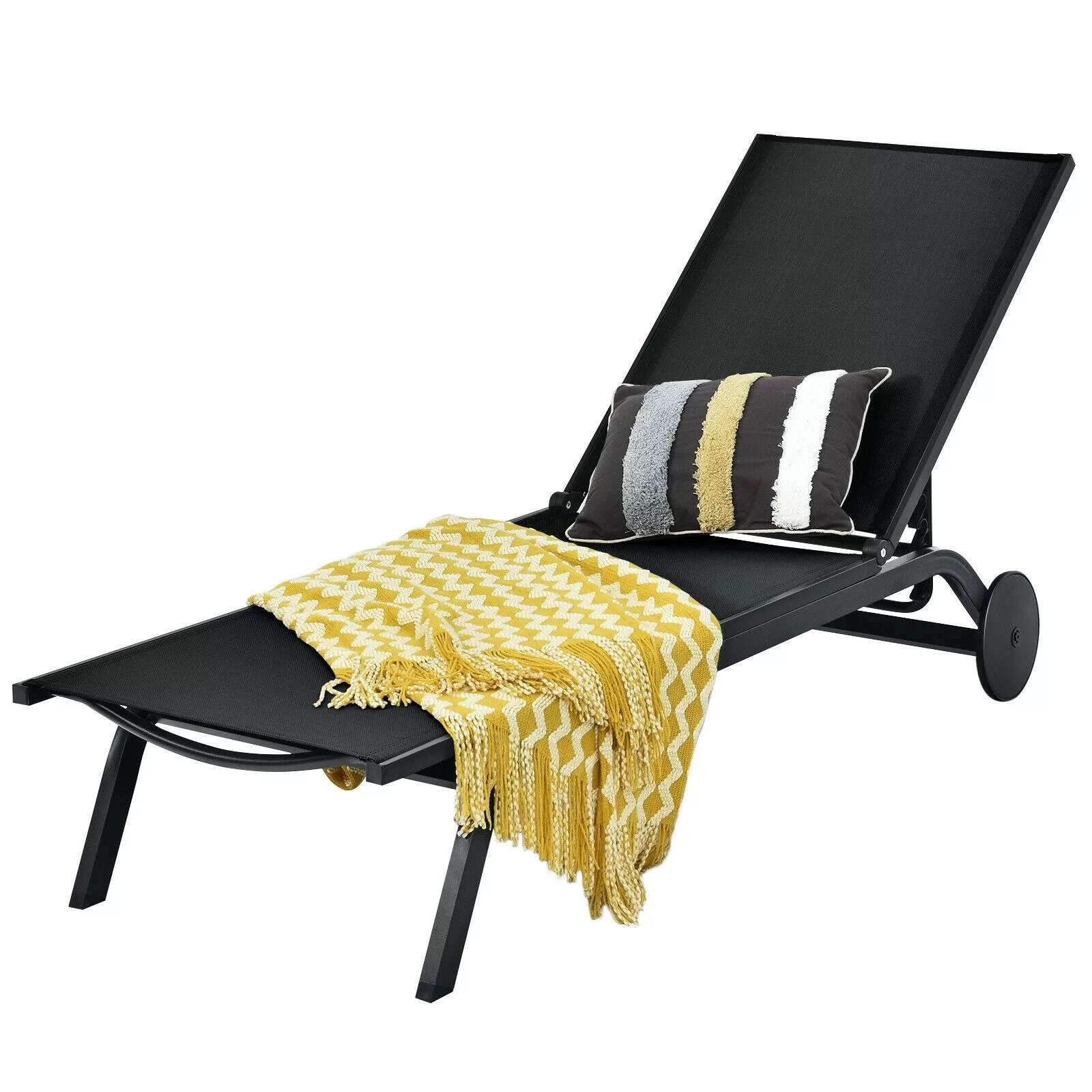 Clihome Patio Lounge Chair Aluminum Metal Frame Stationary Chaise Lounge Chair(s) with Black Premium Fabric Sling Seat - Image 7