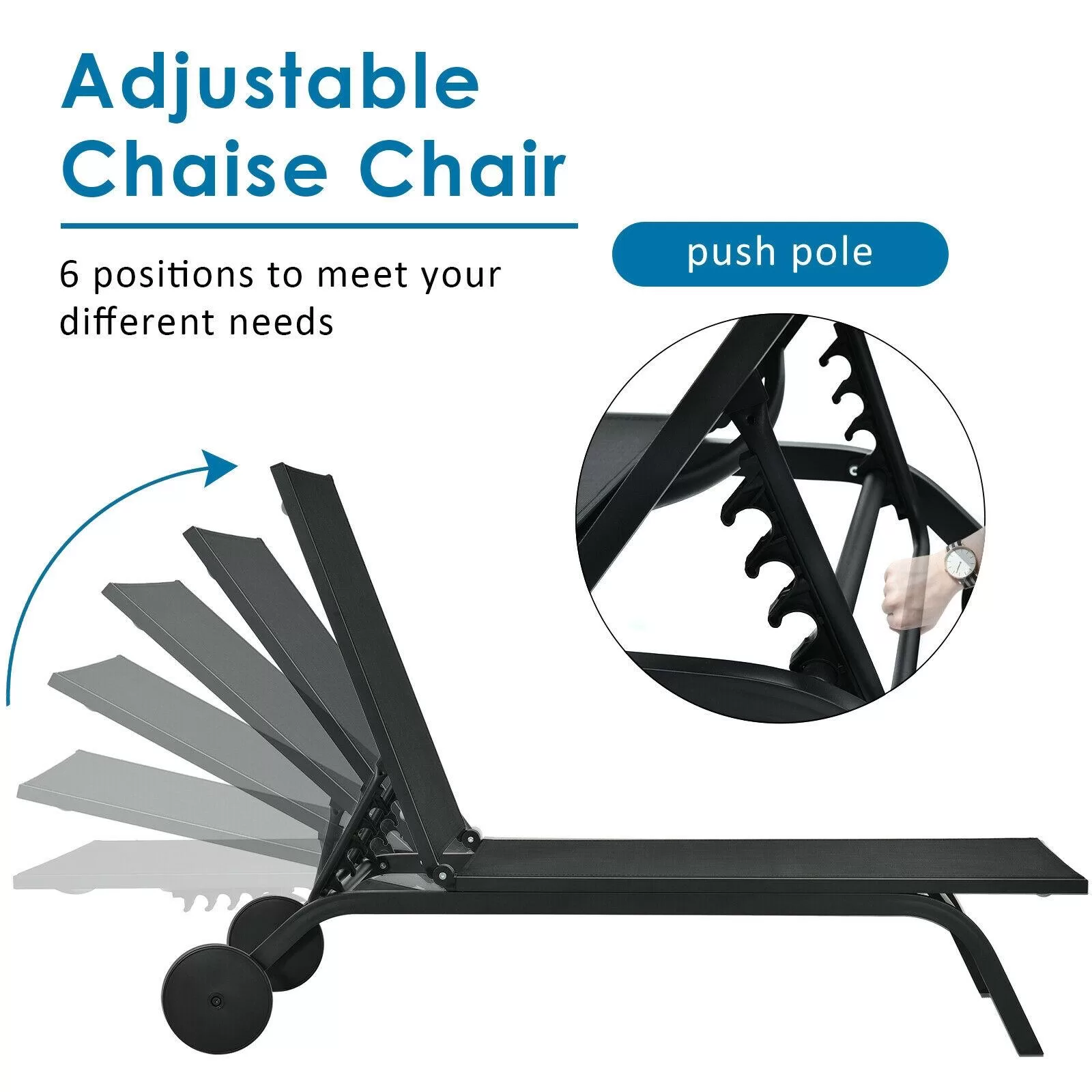 Clihome Patio Lounge Chair Aluminum Metal Frame Stationary Chaise Lounge Chair(s) with Black Premium Fabric Sling Seat - Image 8