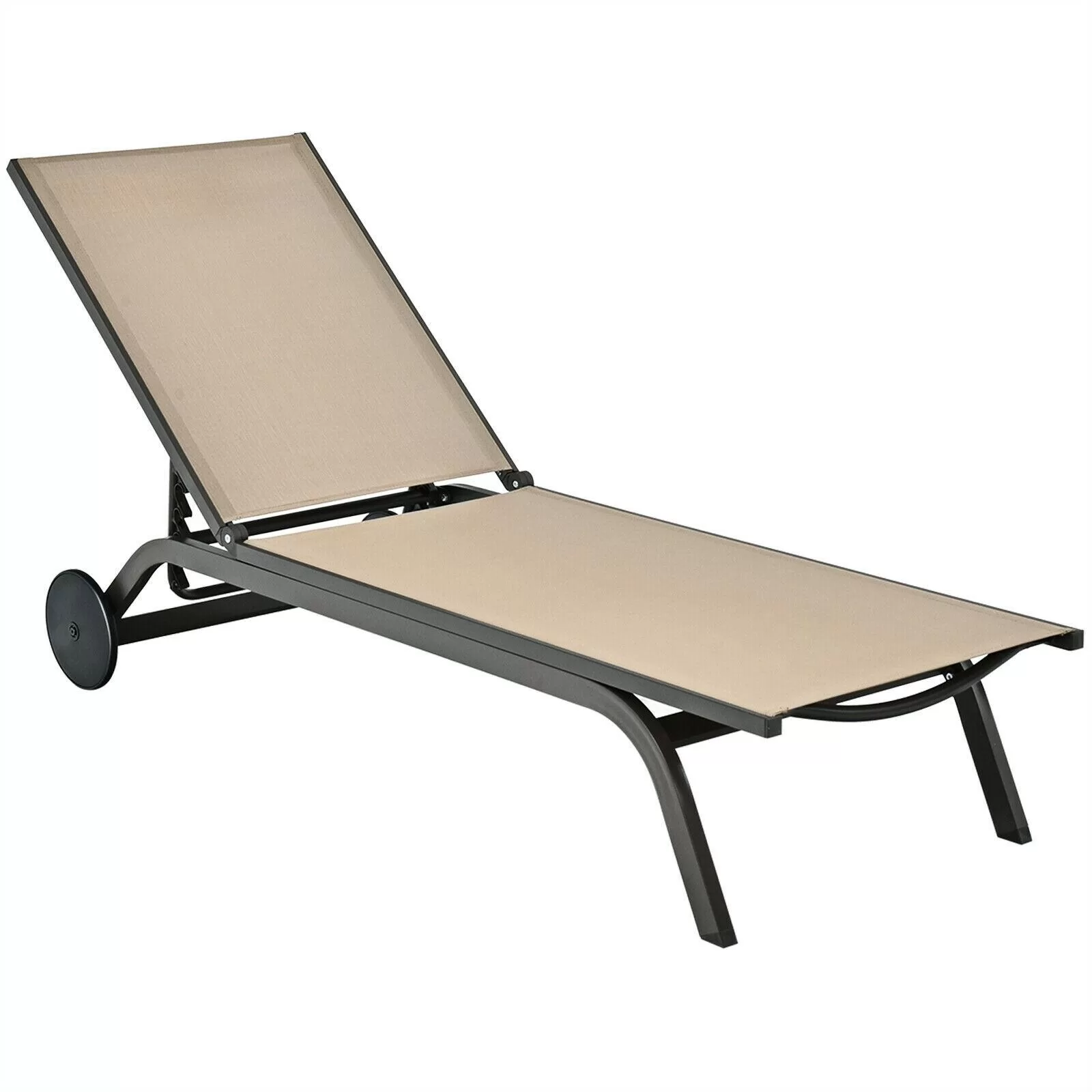 Clihome Patio Lounge Chair Aluminum Metal Frame Stationary Chaise Lounge Chair(s) with Brown Premium Fabric Sling Seat - Image 2