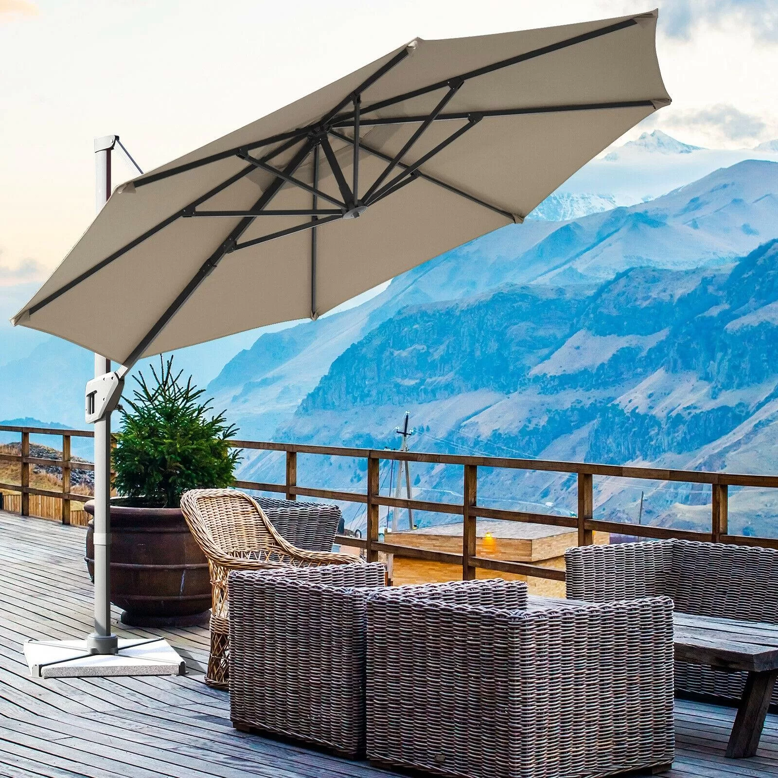 Clihome 11 Ft Patio Cantilever Umbrella Outdoor Offset Umbrella with 360 degree Rotation and Tilt System Without Weight Base - Image 3