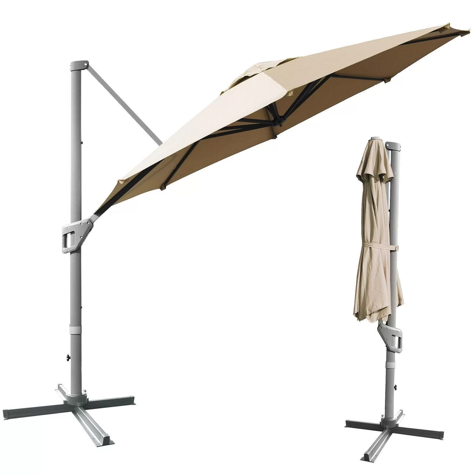 Clihome 11 Ft Patio Cantilever Umbrella Outdoor Offset Umbrella with 360 degree Rotation and Tilt System Without Weight Base - Image 6