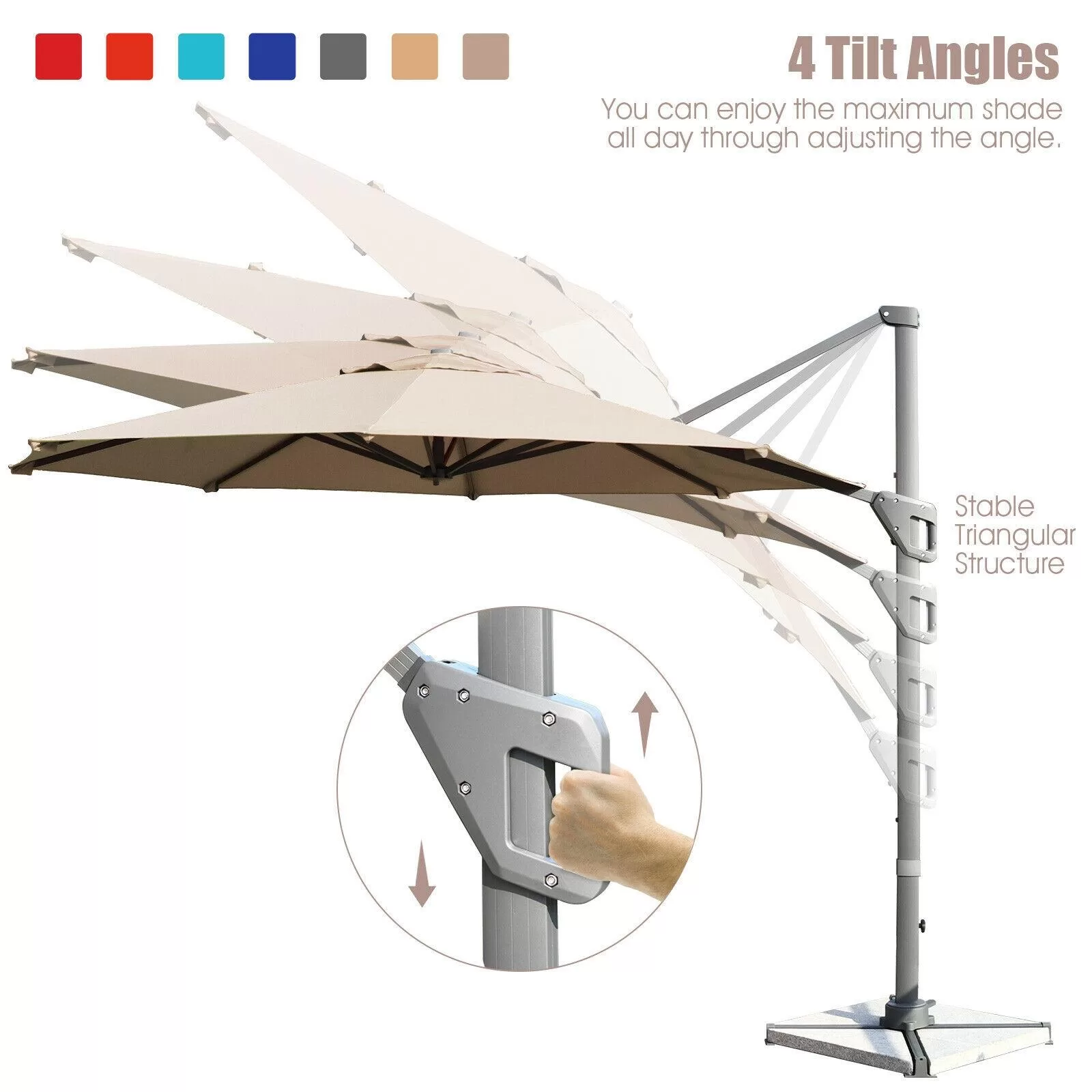 Clihome 11 Ft Patio Cantilever Umbrella Outdoor Offset Umbrella with 360 degree Rotation and Tilt System Without Weight Base - Image 8