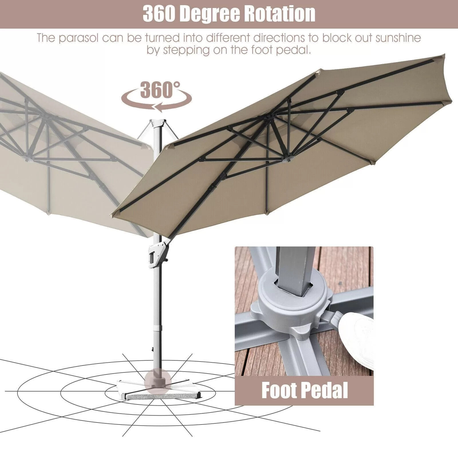 Clihome 11 Ft Patio Cantilever Umbrella Outdoor Offset Umbrella with 360 degree Rotation and Tilt System Without Weight Base - Image 10