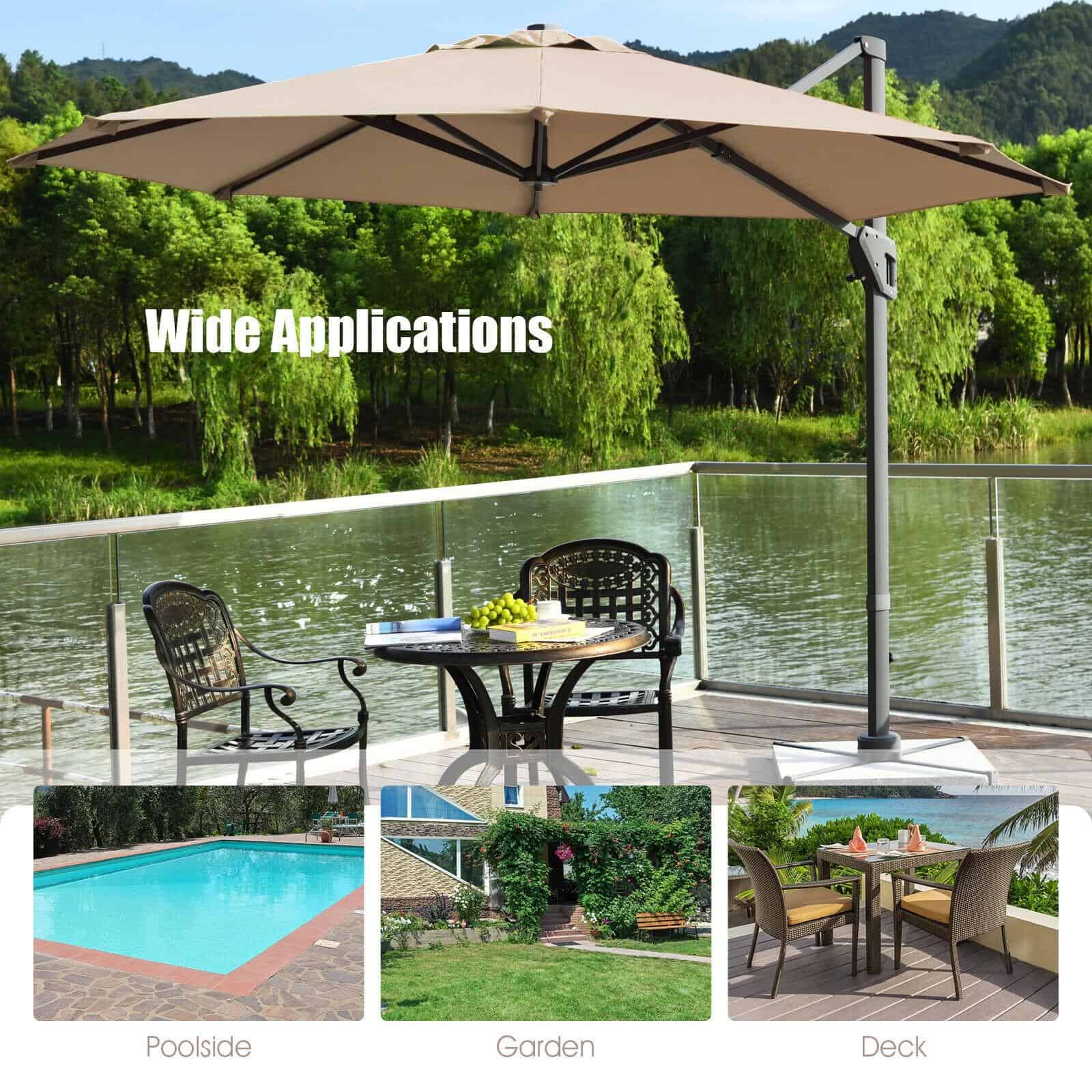 Clihome 11 Ft Patio Cantilever Umbrella Outdoor Offset Umbrella with 360 degree Rotation and Tilt System Without Weight Base - Image 11