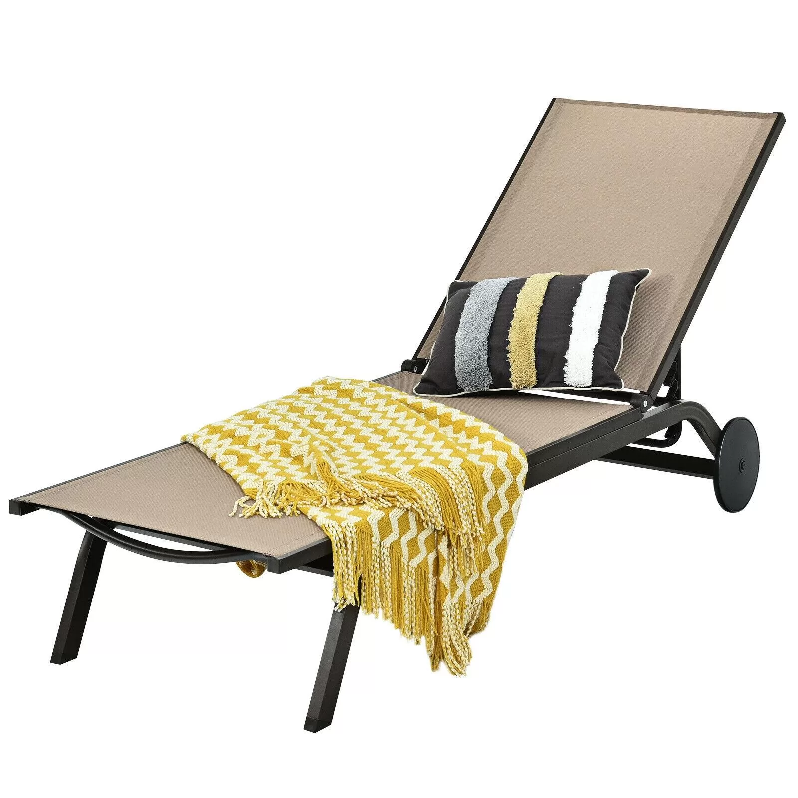 Clihome Patio Lounge Chair Aluminum Metal Frame Stationary Chaise Lounge Chair(s) with Brown Premium Fabric Sling Seat - Image 9