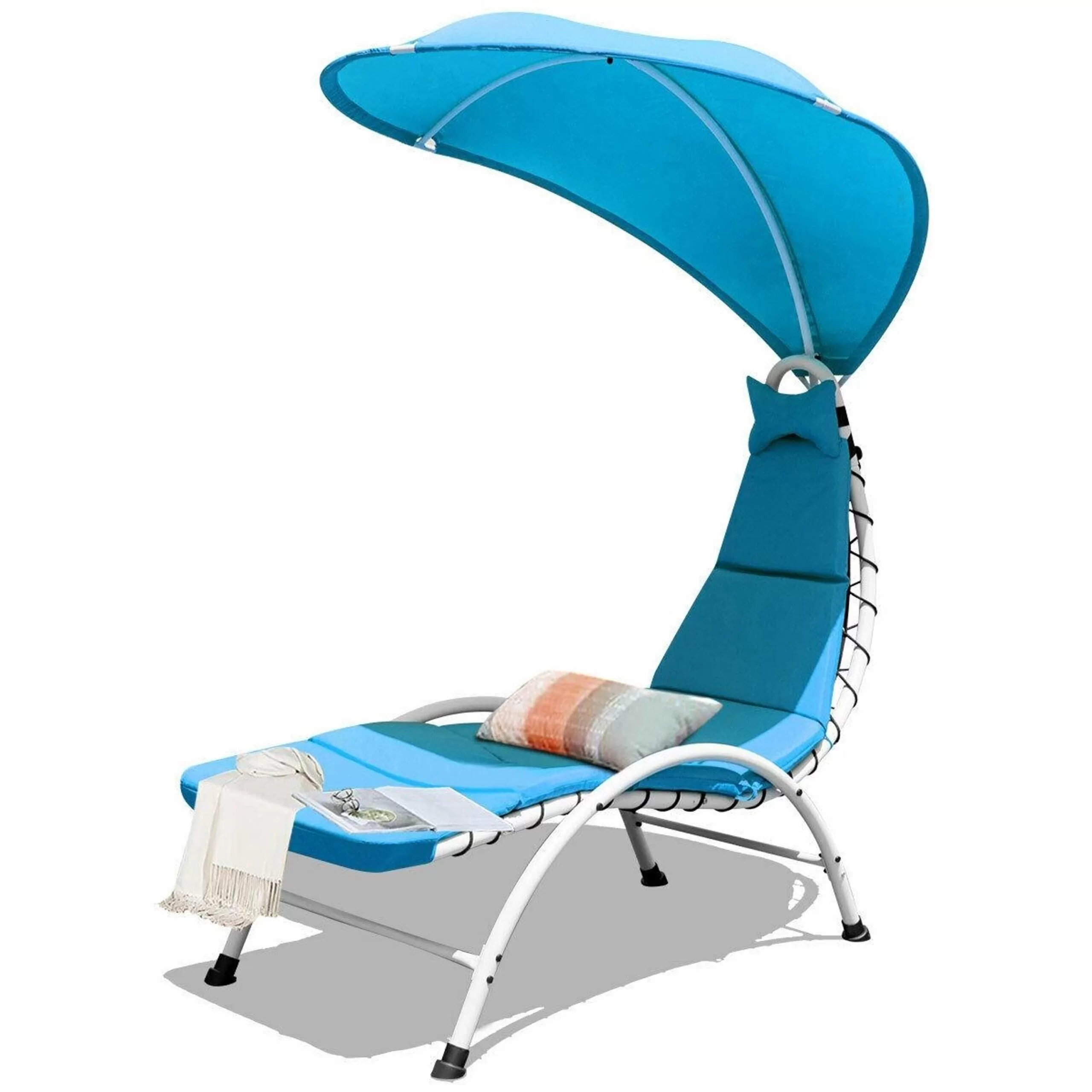 Clihome Patio Furniture White Metal Frame Stationary Chaise Lounge Chair(s) with Blue Polyester and Oxford Fabric Cushioned Seat