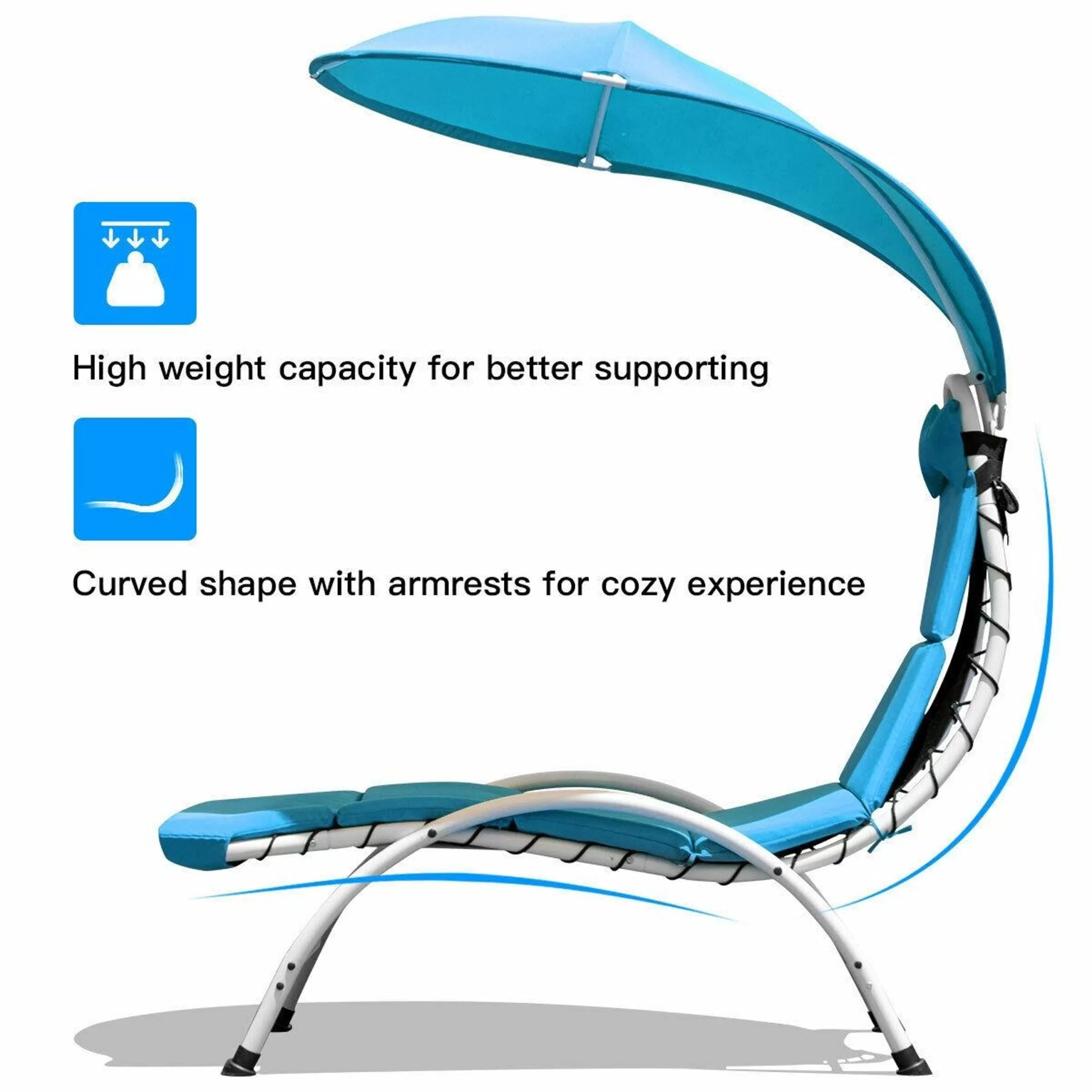 Clihome Patio Furniture White Metal Frame Stationary Chaise Lounge Chair(s) with Blue Polyester and Oxford Fabric Cushioned Seat - Image 10