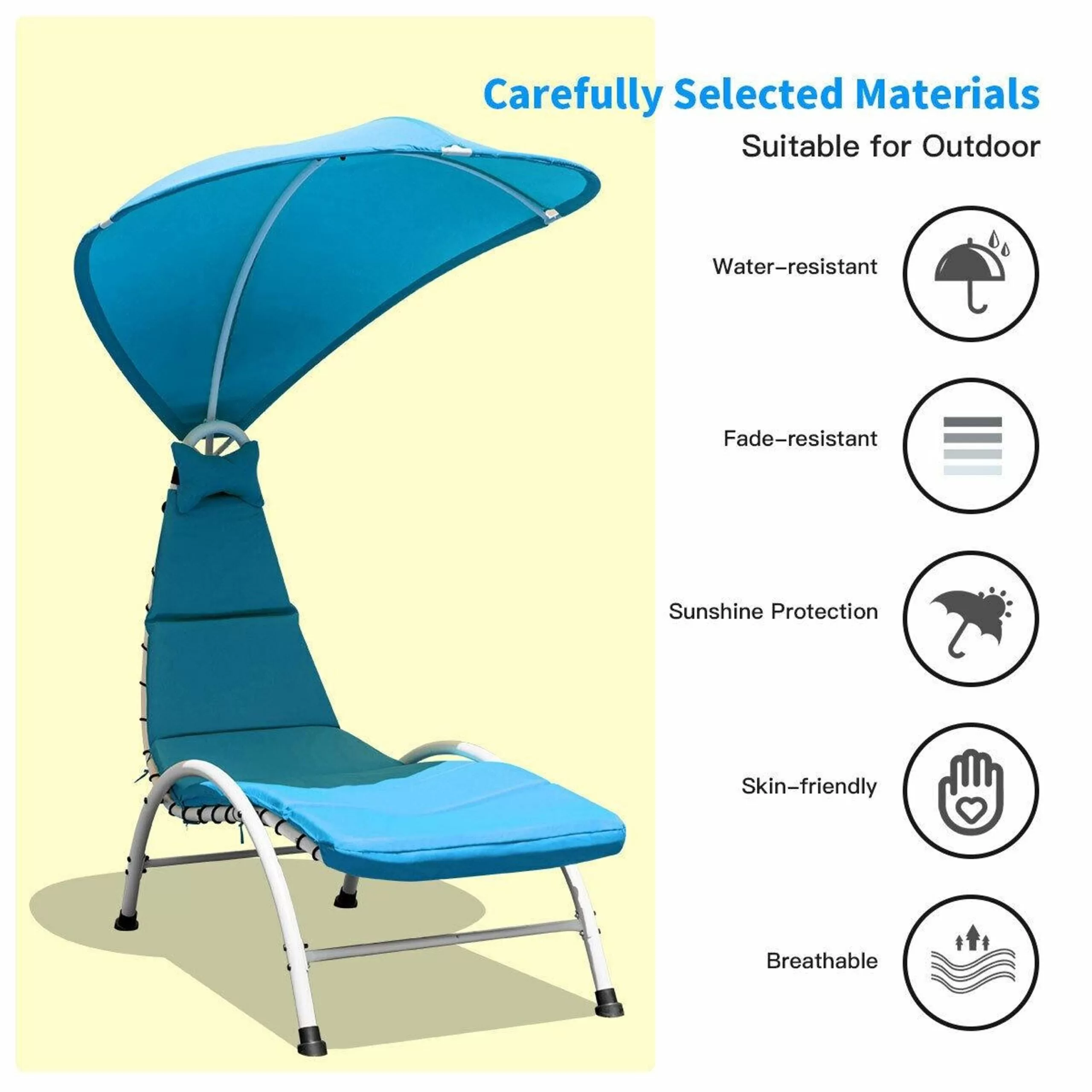Clihome Patio Furniture White Metal Frame Stationary Chaise Lounge Chair(s) with Blue Polyester and Oxford Fabric Cushioned Seat - Image 11