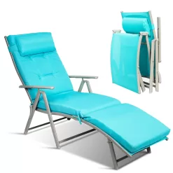 Alternative view of Clihome High-Quality Chaise Chair White Metal Frame Stationary Chaise Lounge Chair(s) with Blue Polyester Cushioned Seat