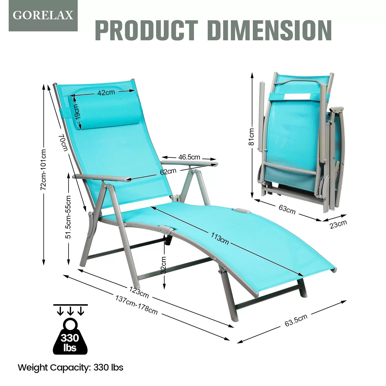 Clihome High-Quality Chaise Chair White Metal Frame Stationary Chaise Lounge Chair(s) with Blue Polyester Cushioned Seat - Image 3