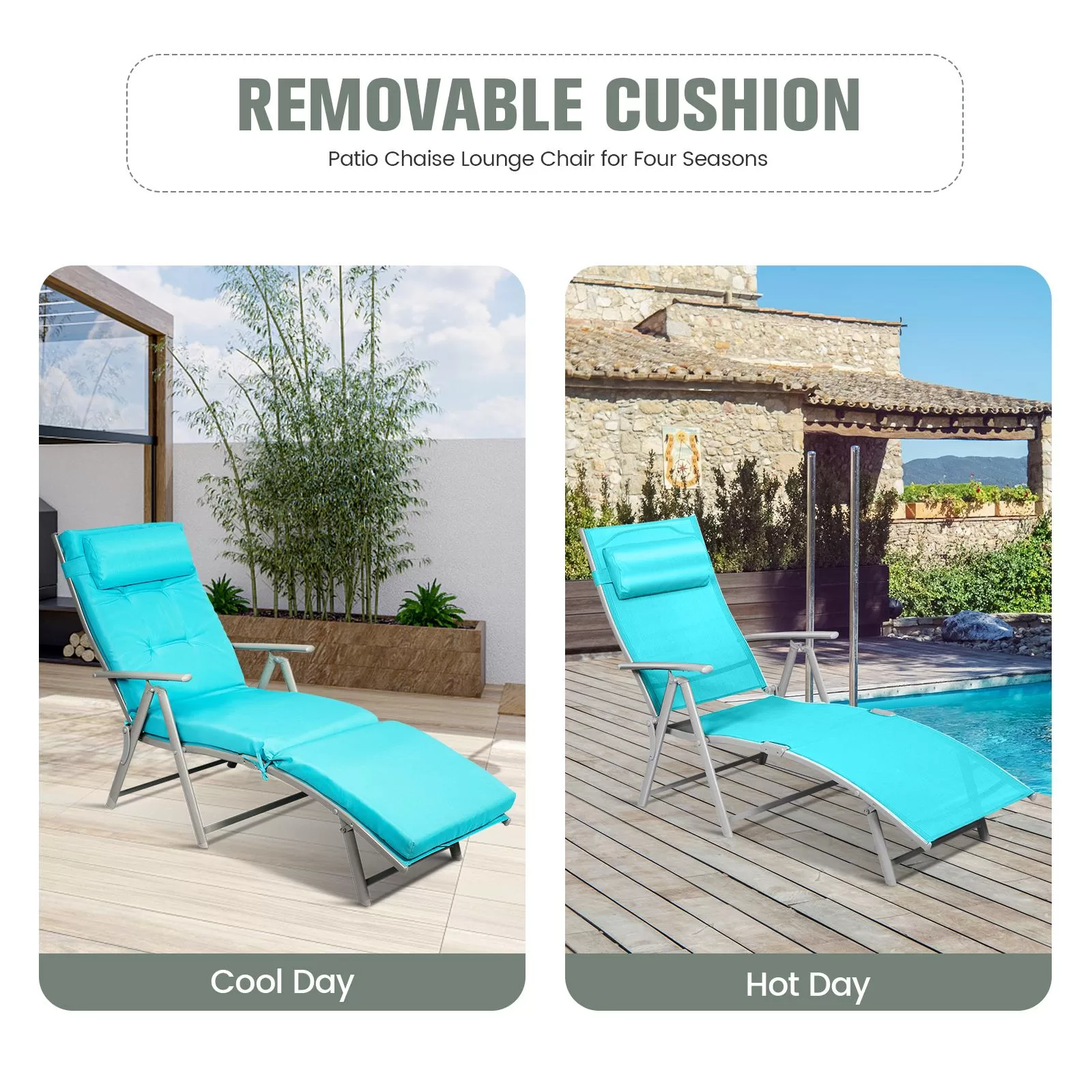 Clihome High-Quality Chaise Chair White Metal Frame Stationary Chaise Lounge Chair(s) with Blue Polyester Cushioned Seat - Image 8
