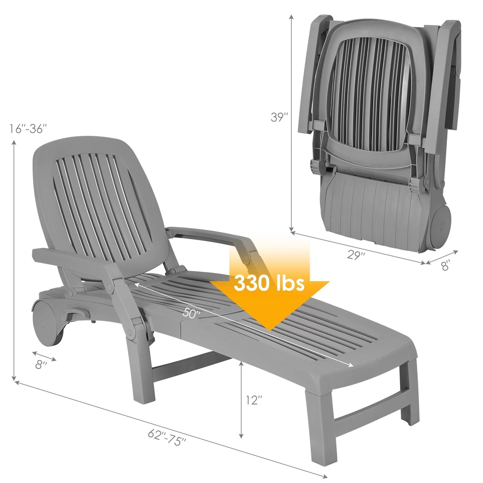 Clihome Patio Lounge Chair Gray Pp Plastic Frame Stationary Chaise Lounge Chair(s) with Solid Seat - Image 5