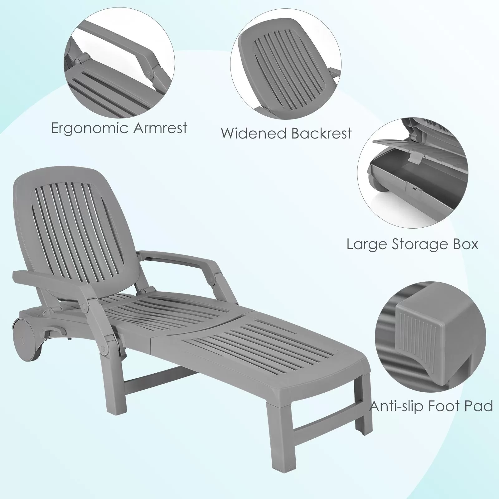 Clihome Patio Lounge Chair Gray Pp Plastic Frame Stationary Chaise Lounge Chair(s) with Solid Seat - Image 7