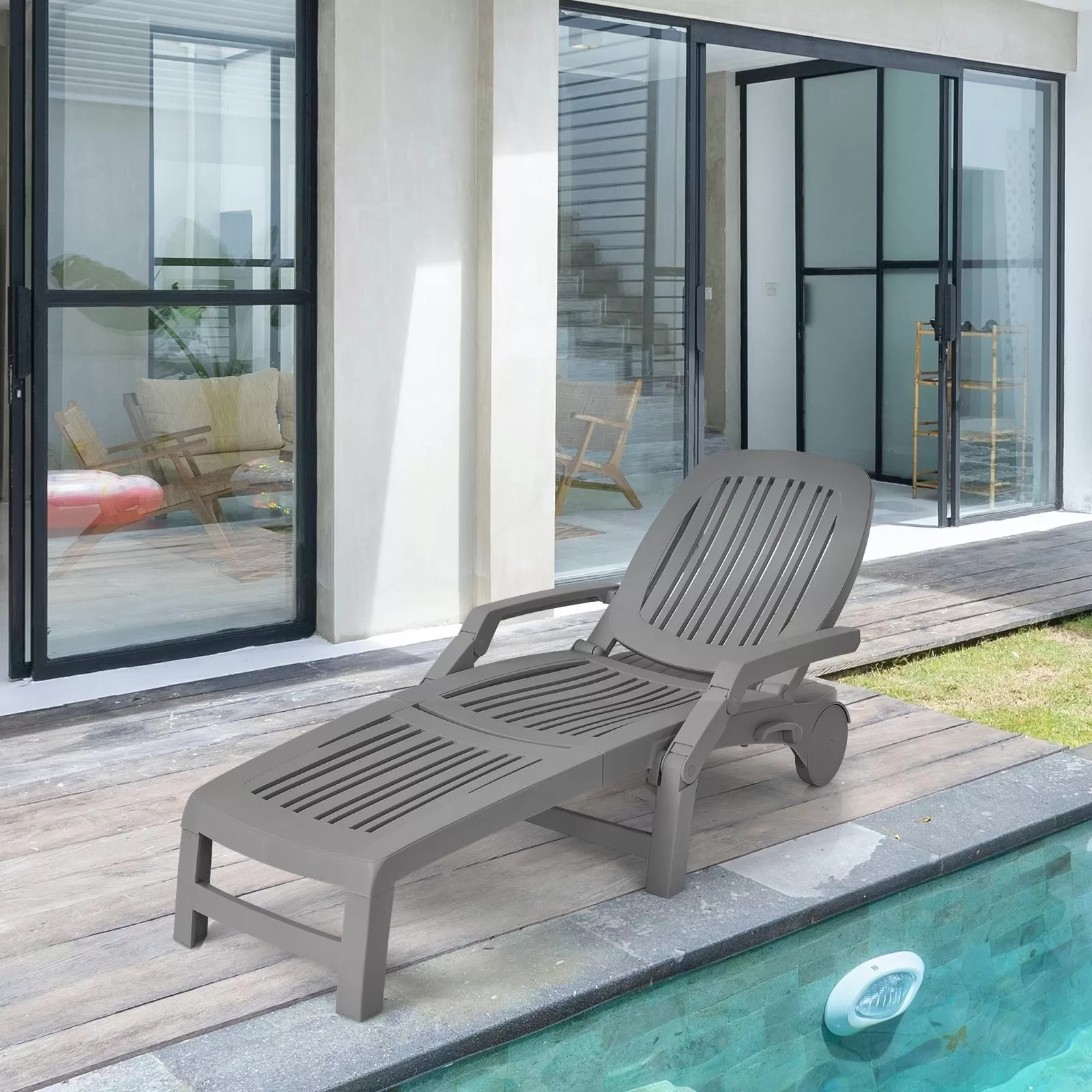 Clihome Patio Lounge Chair Gray Pp Plastic Frame Stationary Chaise Lounge Chair(s) with Solid Seat - Image 3