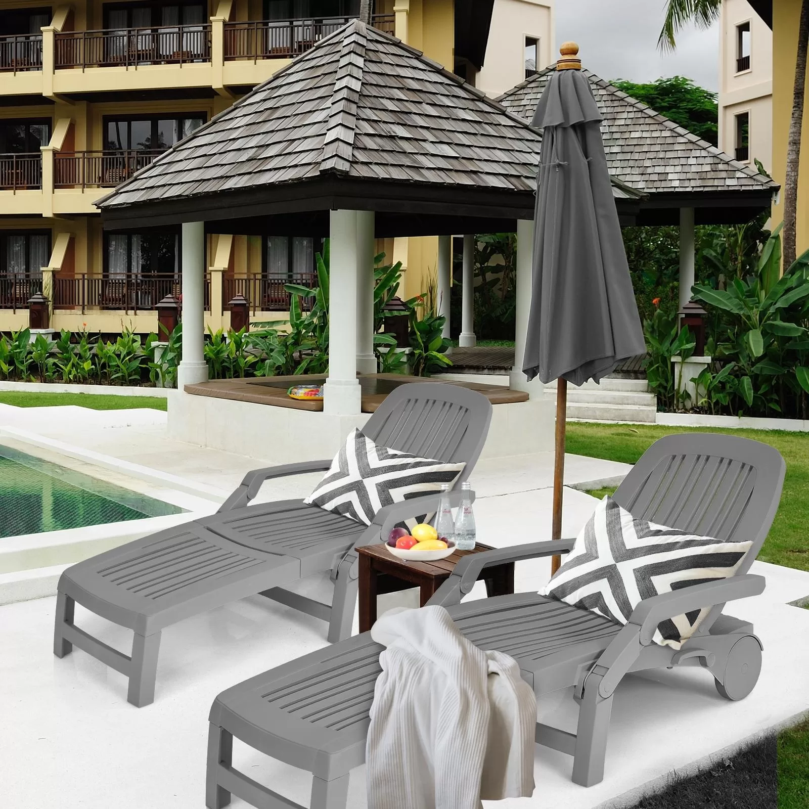 Clihome Patio Lounge Chair Gray Pp Plastic Frame Stationary Chaise Lounge Chair(s) with Solid Seat - Image 6