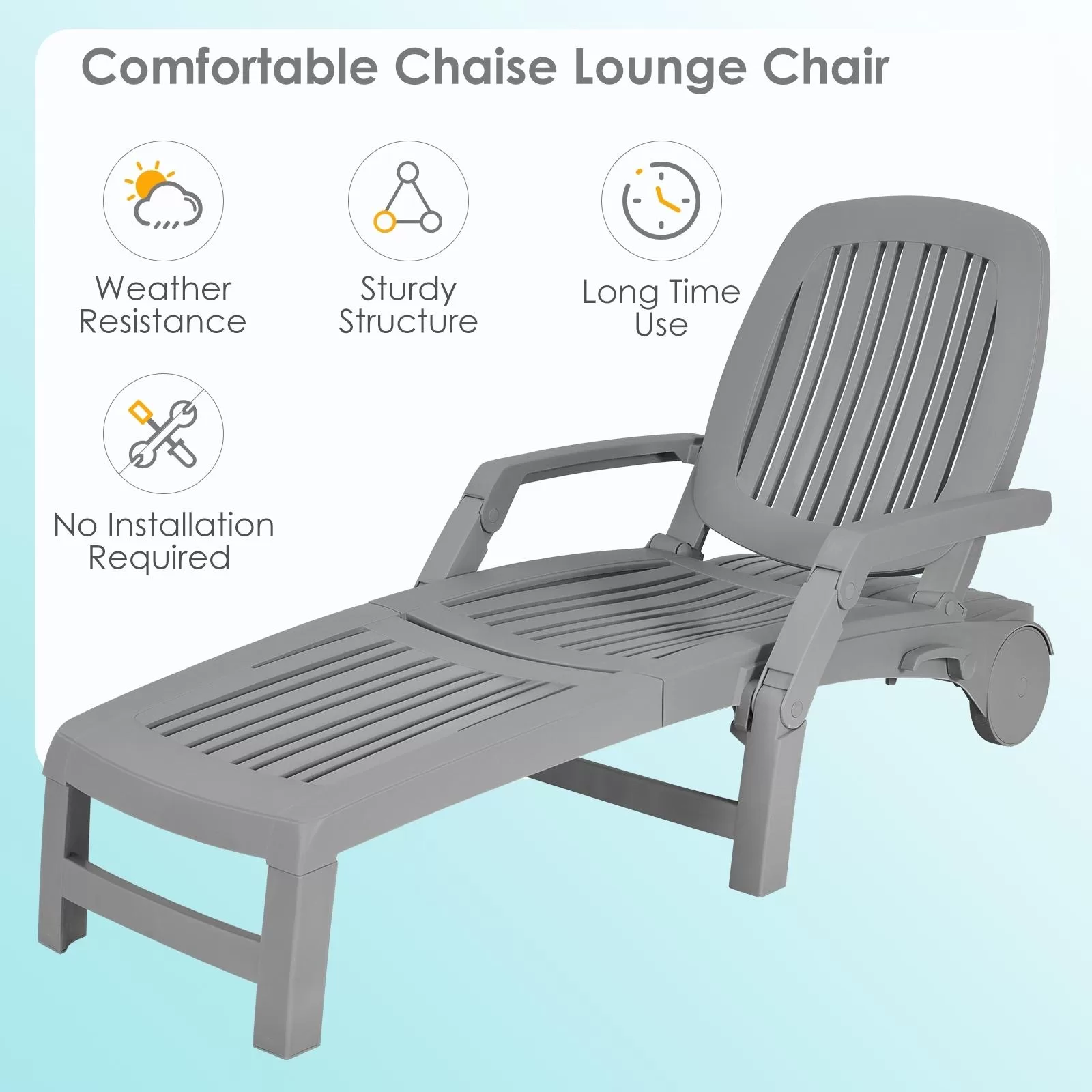 Clihome Patio Lounge Chair Gray Pp Plastic Frame Stationary Chaise Lounge Chair(s) with Solid Seat - Image 9