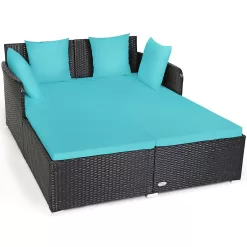 Goplus No Collection Rattan Outdoor Daybed with Bronze Cushion(S) and Rattan Frame