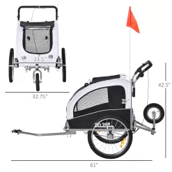 Aosom Pet Stroller with Canopy Storage Pockets Adjustable Handlebar, White