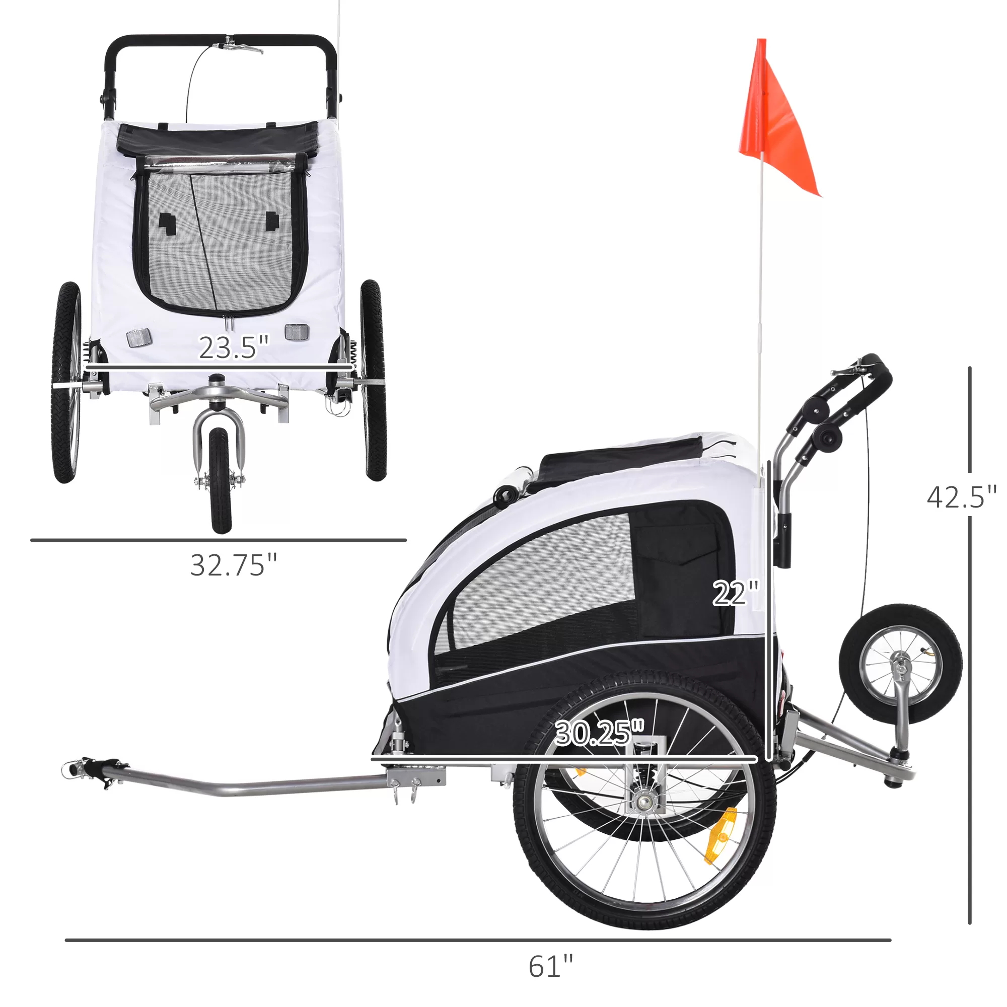 Aosom Pet Stroller with Canopy Storage Pockets Adjustable Handlebar, White