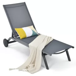 Clihome Patio Lounge Chair Aluminum Metal Frame Stationary Chaise Lounge Chair(s) with Gray Premium Fabric Sling Seat
