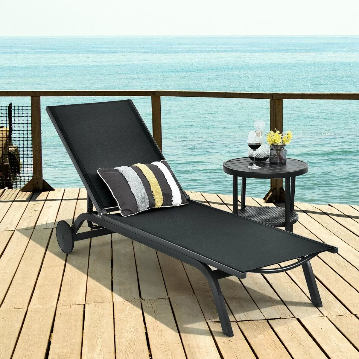 Clihome Patio Lounge Chair Aluminum Metal Frame Stationary Chaise Lounge Chair(s) with Black Premium Fabric Sling Seat - Image 3