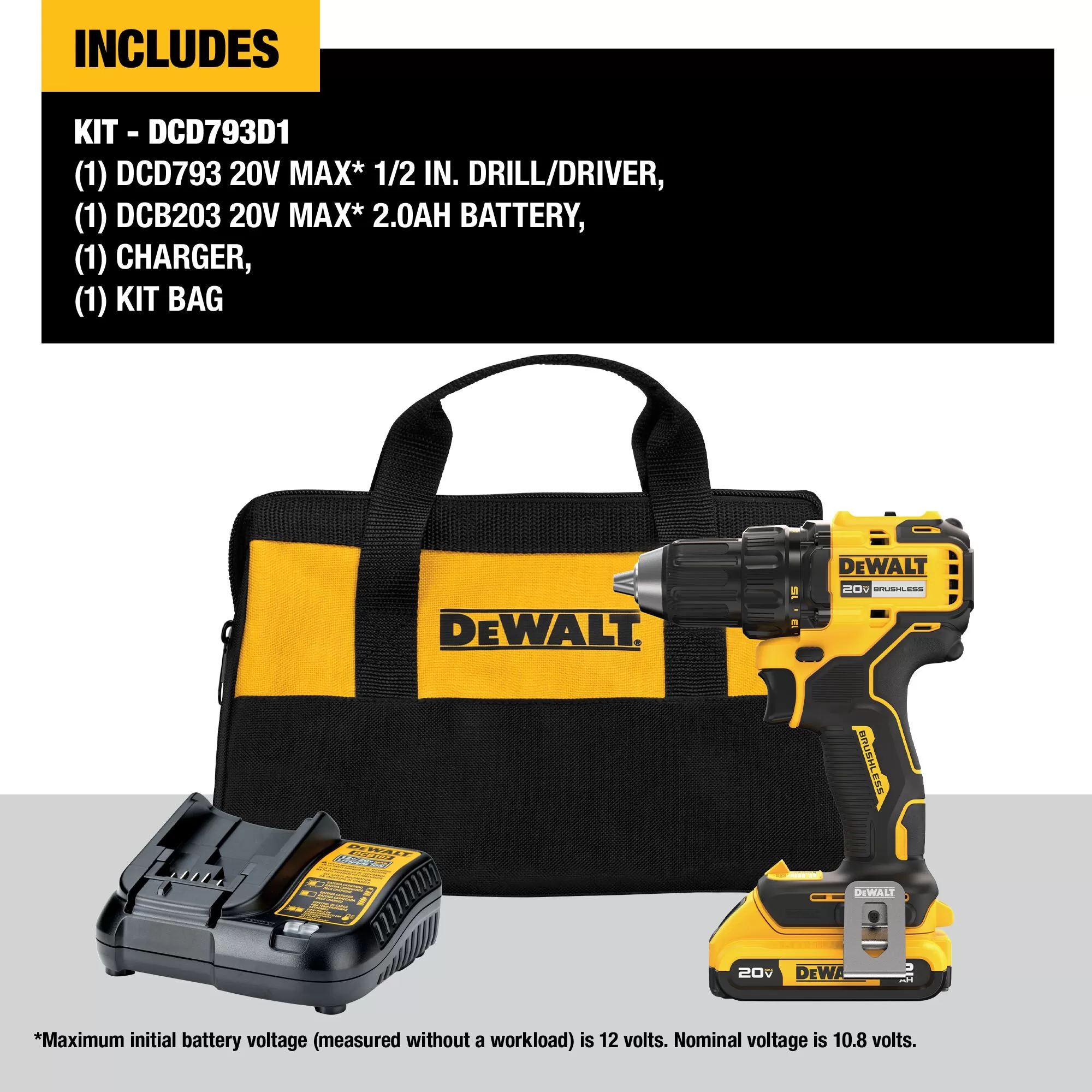 DEWALT DEWALT 20V BRUSHLESS Compact Drill/Driver Kit - Image 2