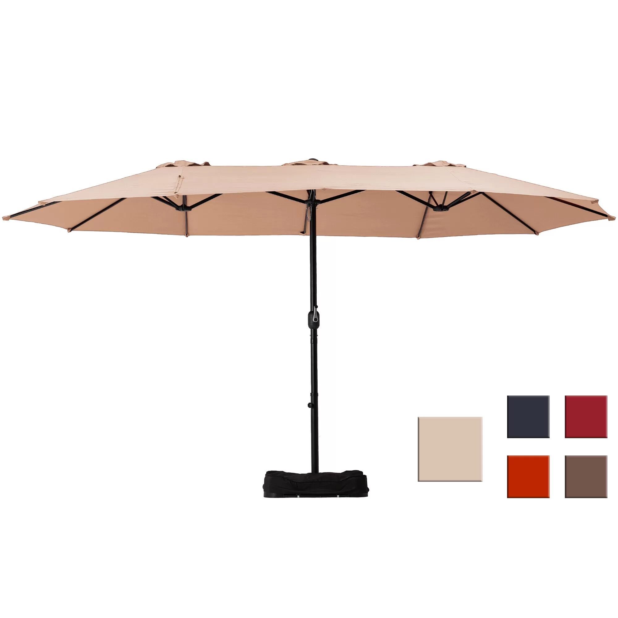 Clihome 15-ft Beige No-tilt Market Patio Umbrella with Base - Image 2