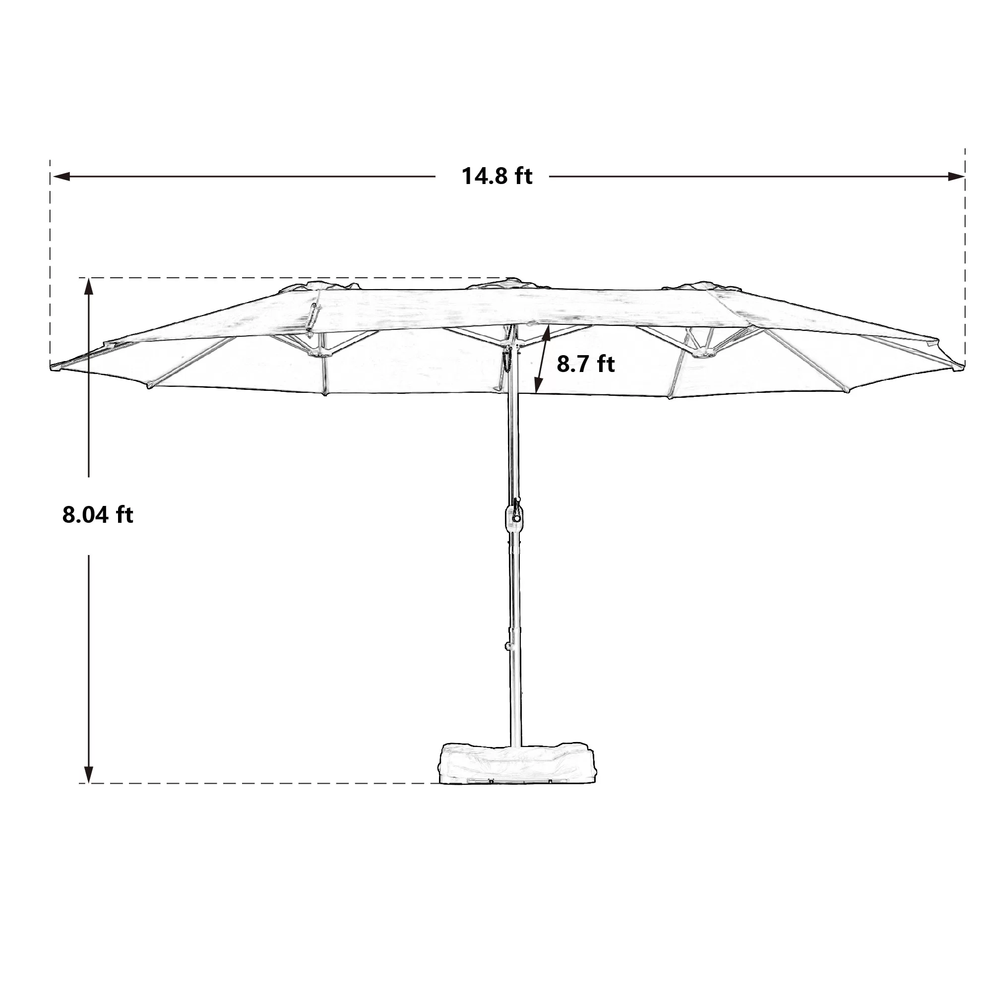 Clihome 15-ft Beige No-tilt Market Patio Umbrella with Base - Image 4