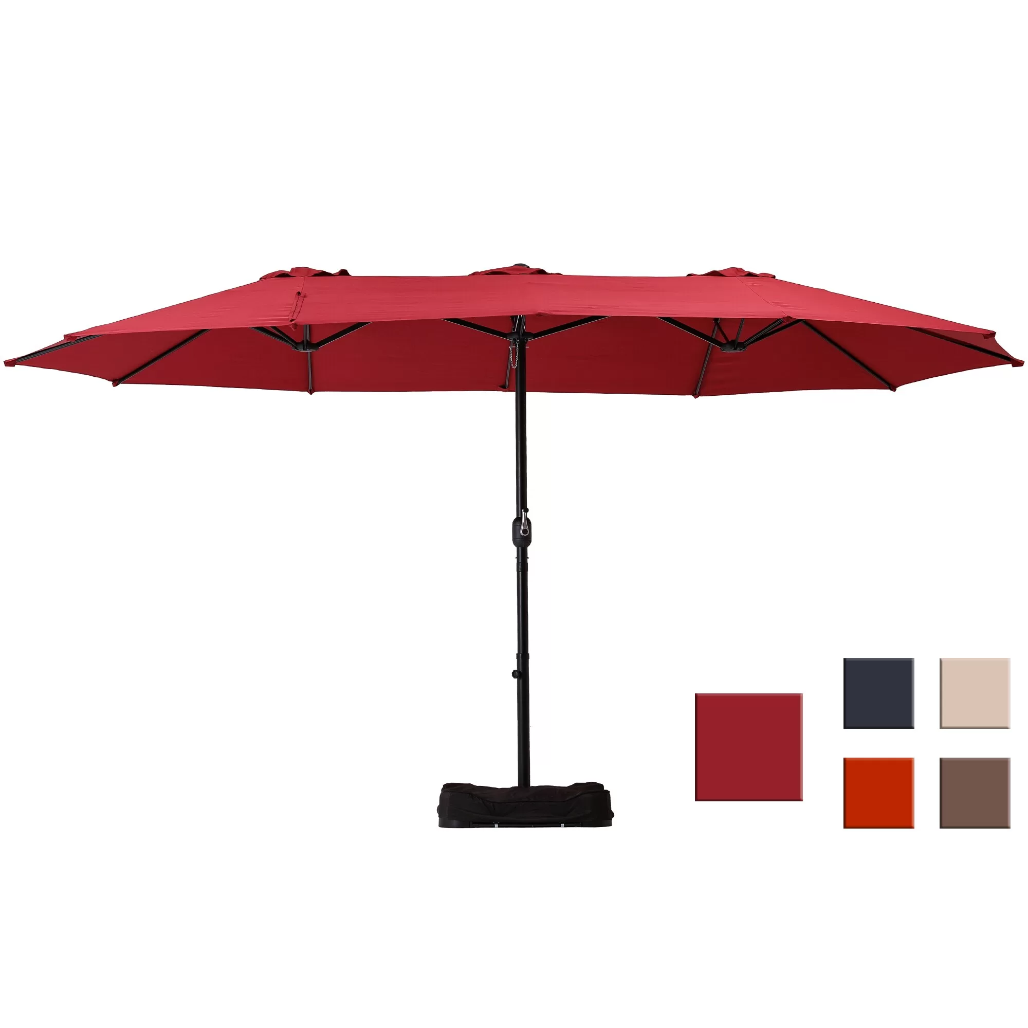 Clihome 15-ft Burgundy No-tilt Market Patio Umbrella with Base - Image 2