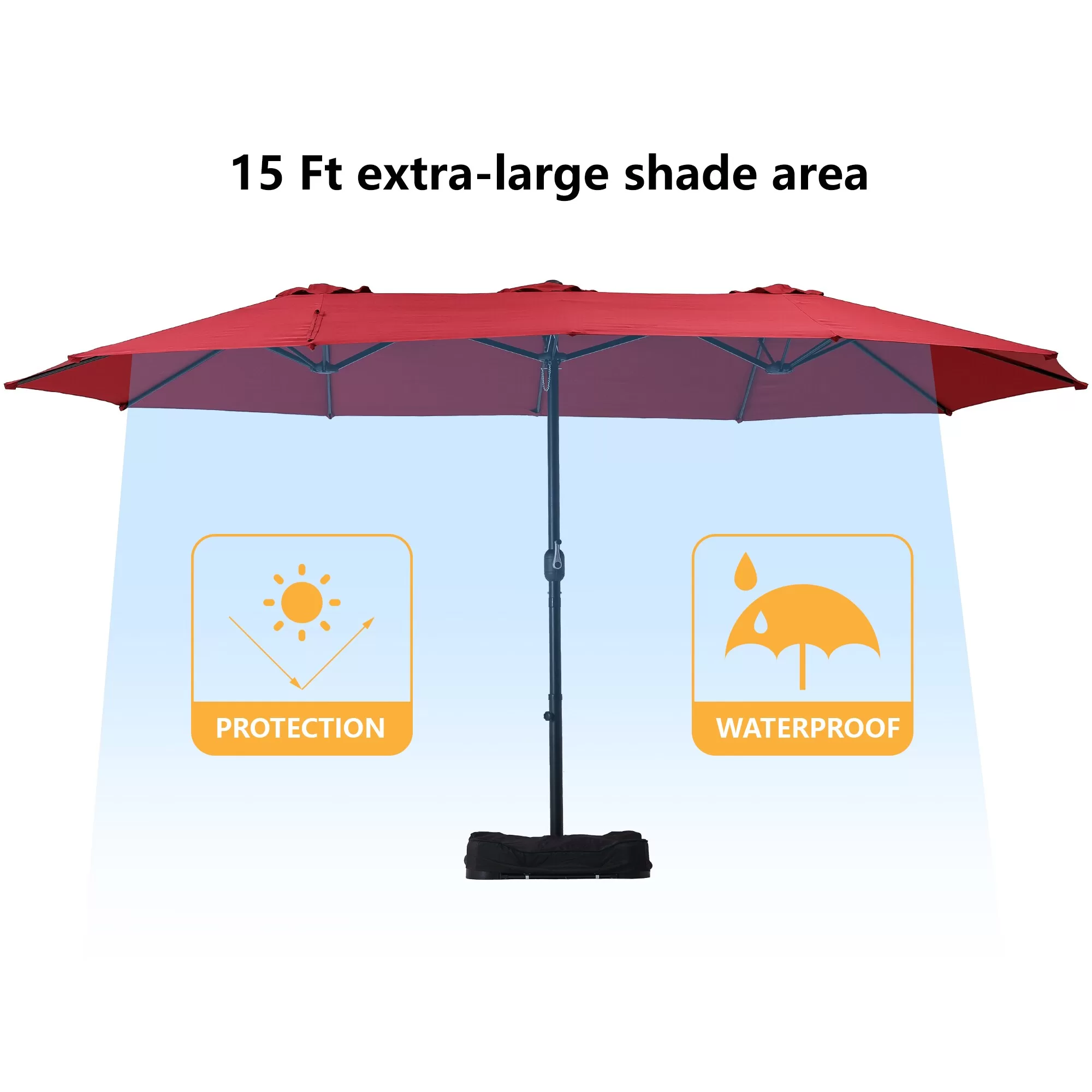 Clihome 15-ft Burgundy No-tilt Market Patio Umbrella with Base - Image 6