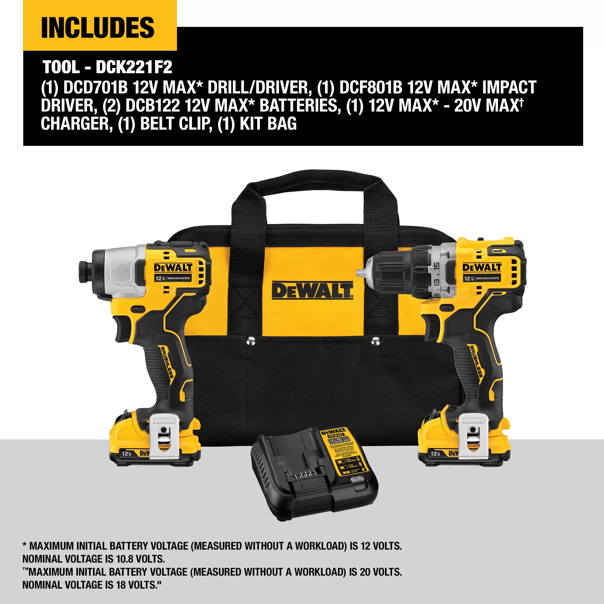 DEWALT XTREME 2-Tool 12V MAX XR Brushless DrilI/Impact Driver with Bag (2-Batteries and Charger Included) - Image 4