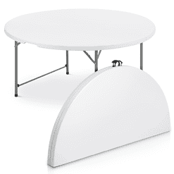 MoNiBloom 5 foot Bi-Fold Plastic Table, Foldable Round Indoor Outdoor Desk for Kitchen Party Wedding, White