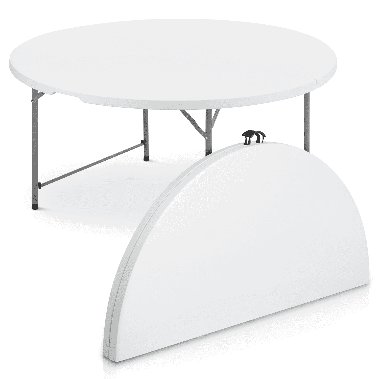 MoNiBloom 5 foot Bi-Fold Plastic Table, Foldable Round Indoor Outdoor Desk for Kitchen Party Wedding, White