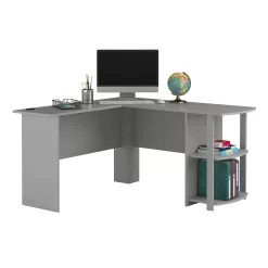 Ameriwood Home Dominic L Desk with Bookshelves, Dove Gray