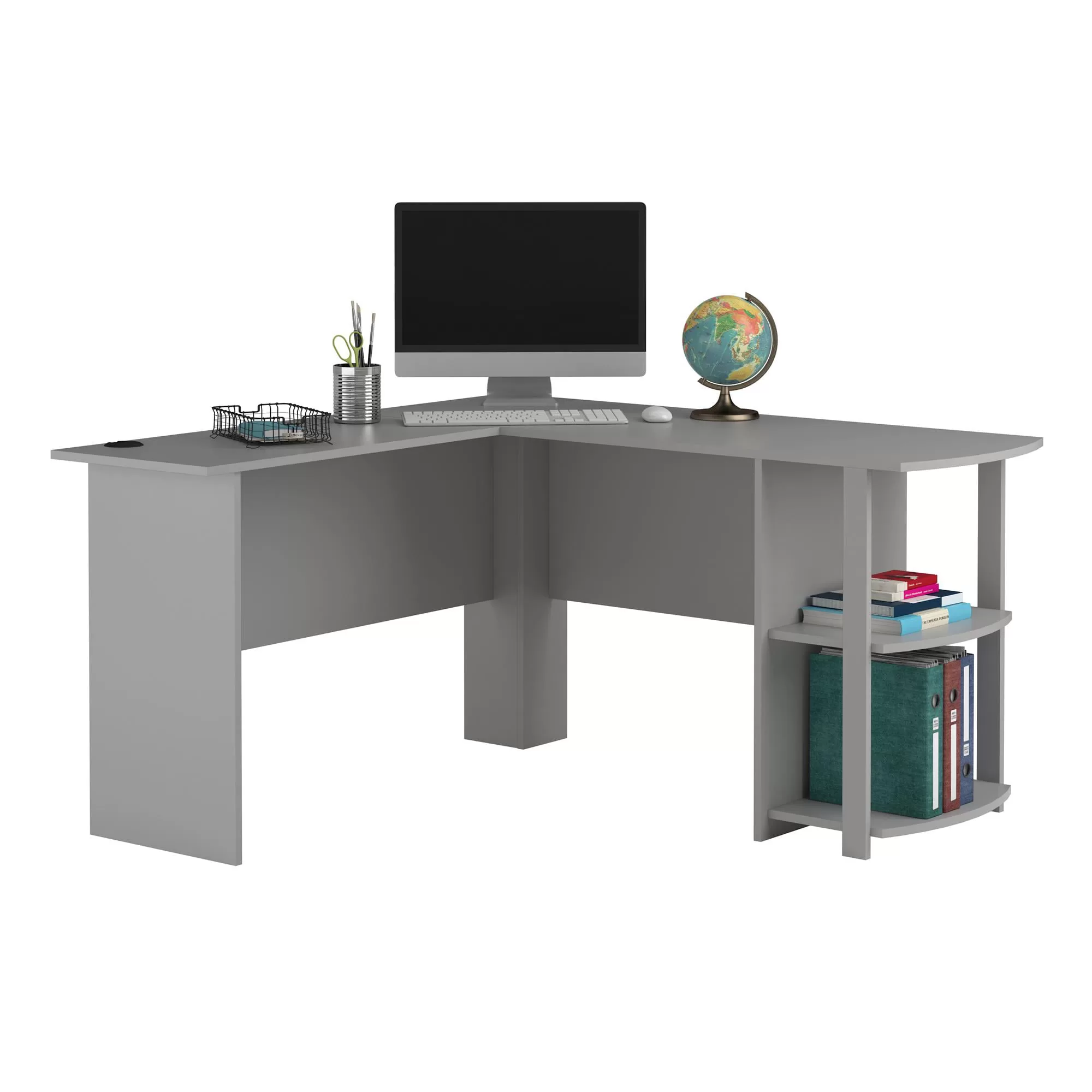 Ameriwood Home Dominic L Desk with Bookshelves, Dove Gray